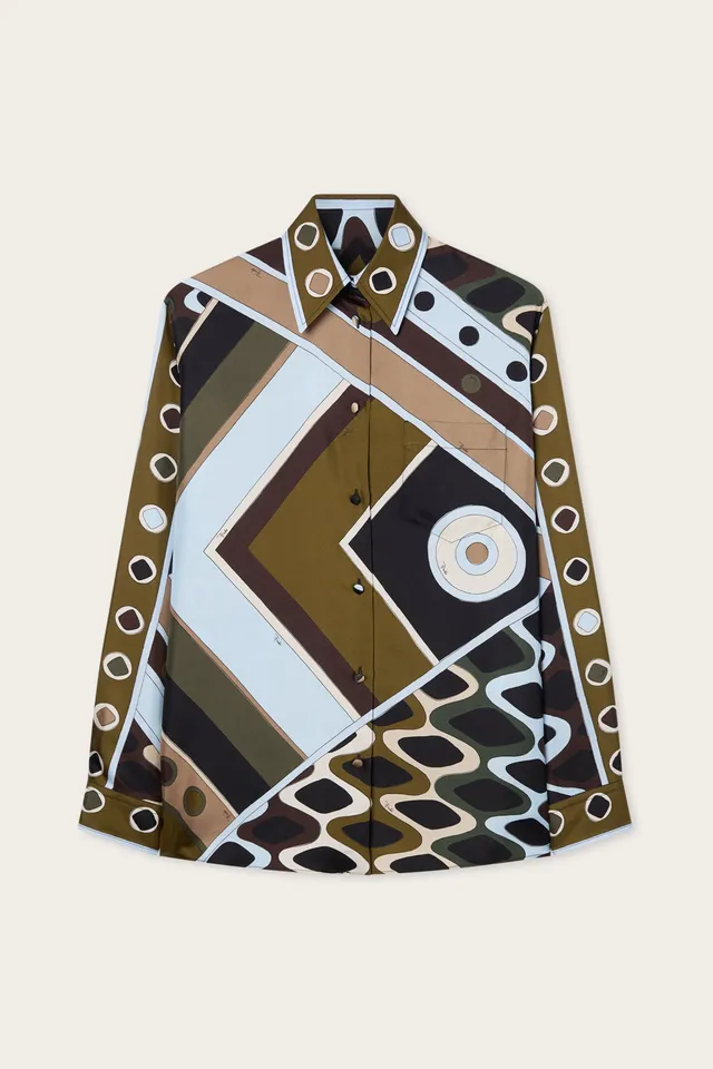 Emilio Pucci chemise soie Vivara kaki bleu
