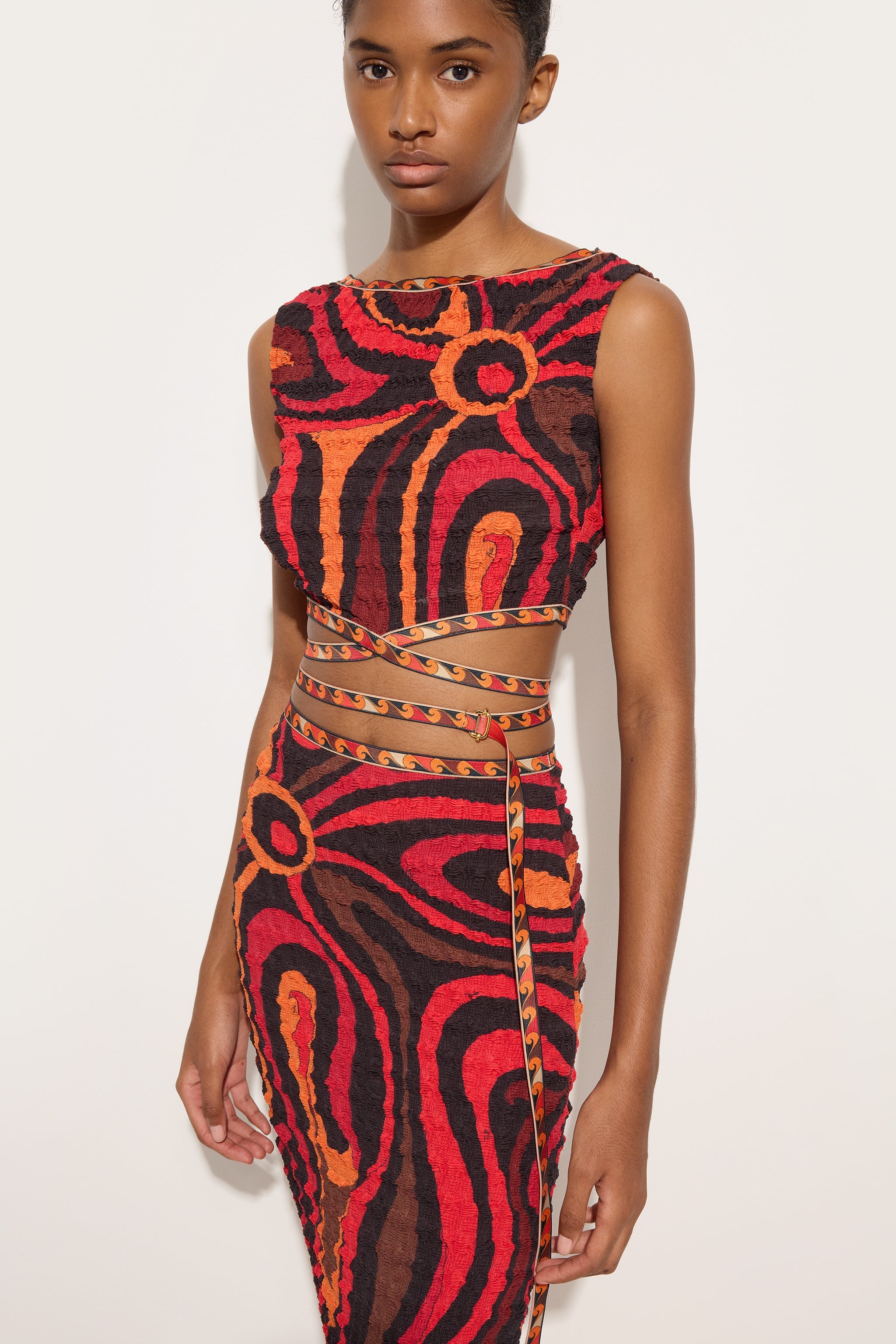 Emilio Pucci Marmo top femme orange noir shibori 100% polyester