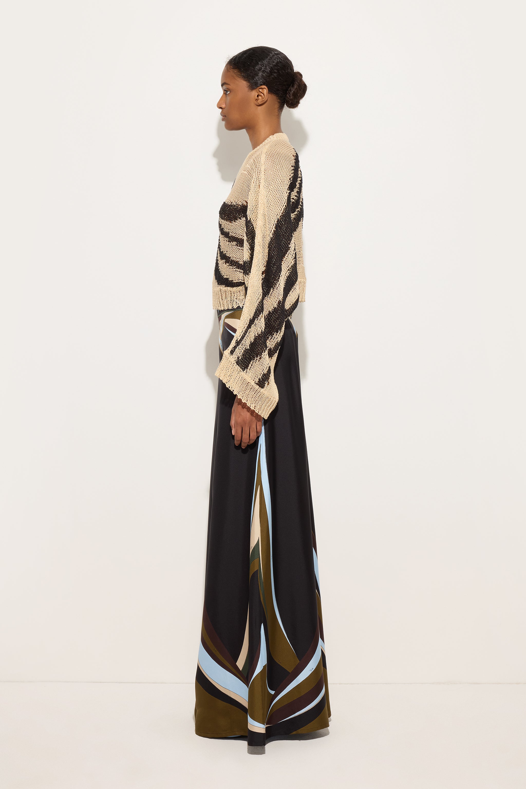 Emilio Pucci Pantalon palazzo Fari kaki bleu soie 38