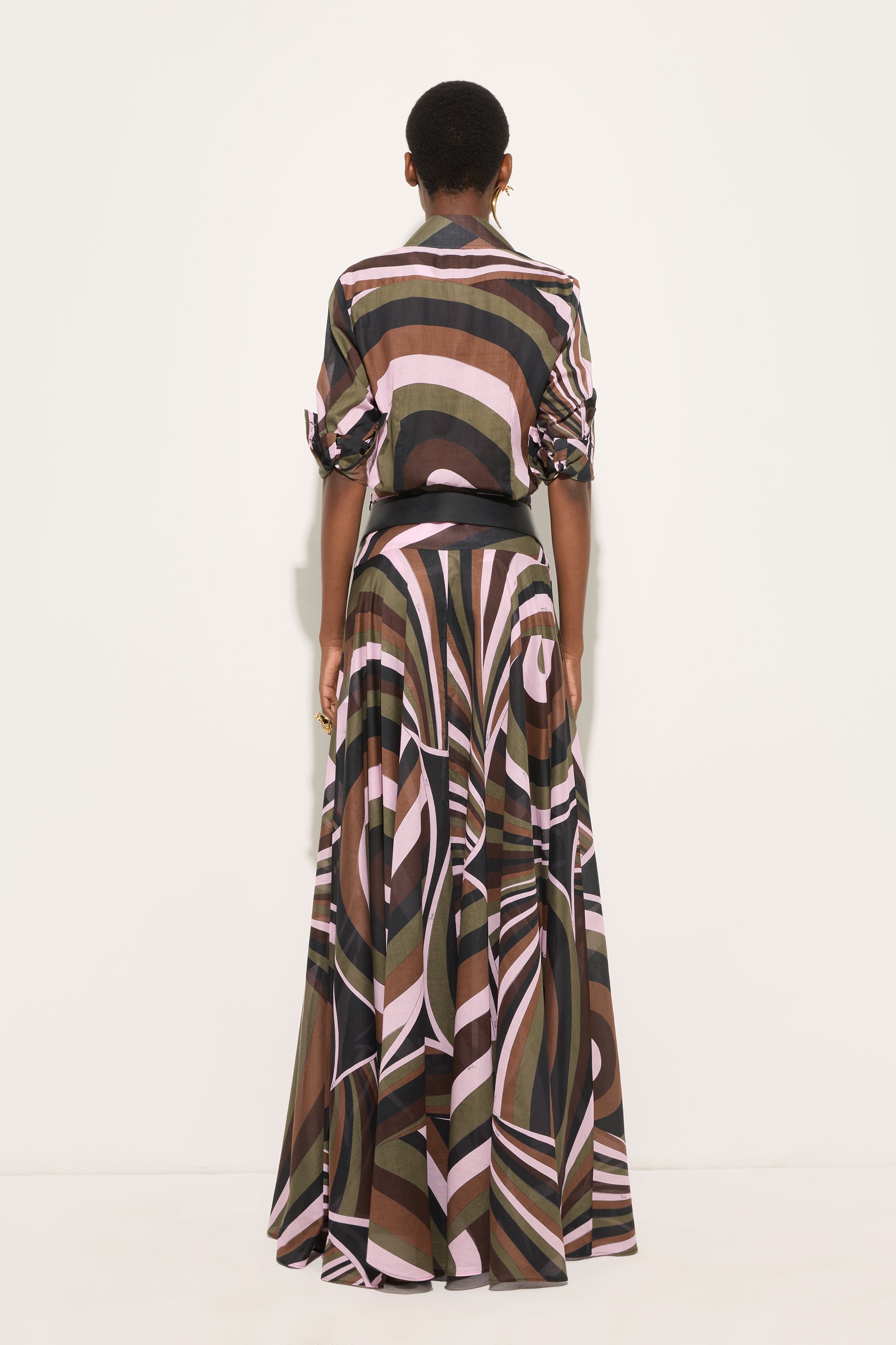 Emilio Pucci jupe mousseline coton Iride kaki rose