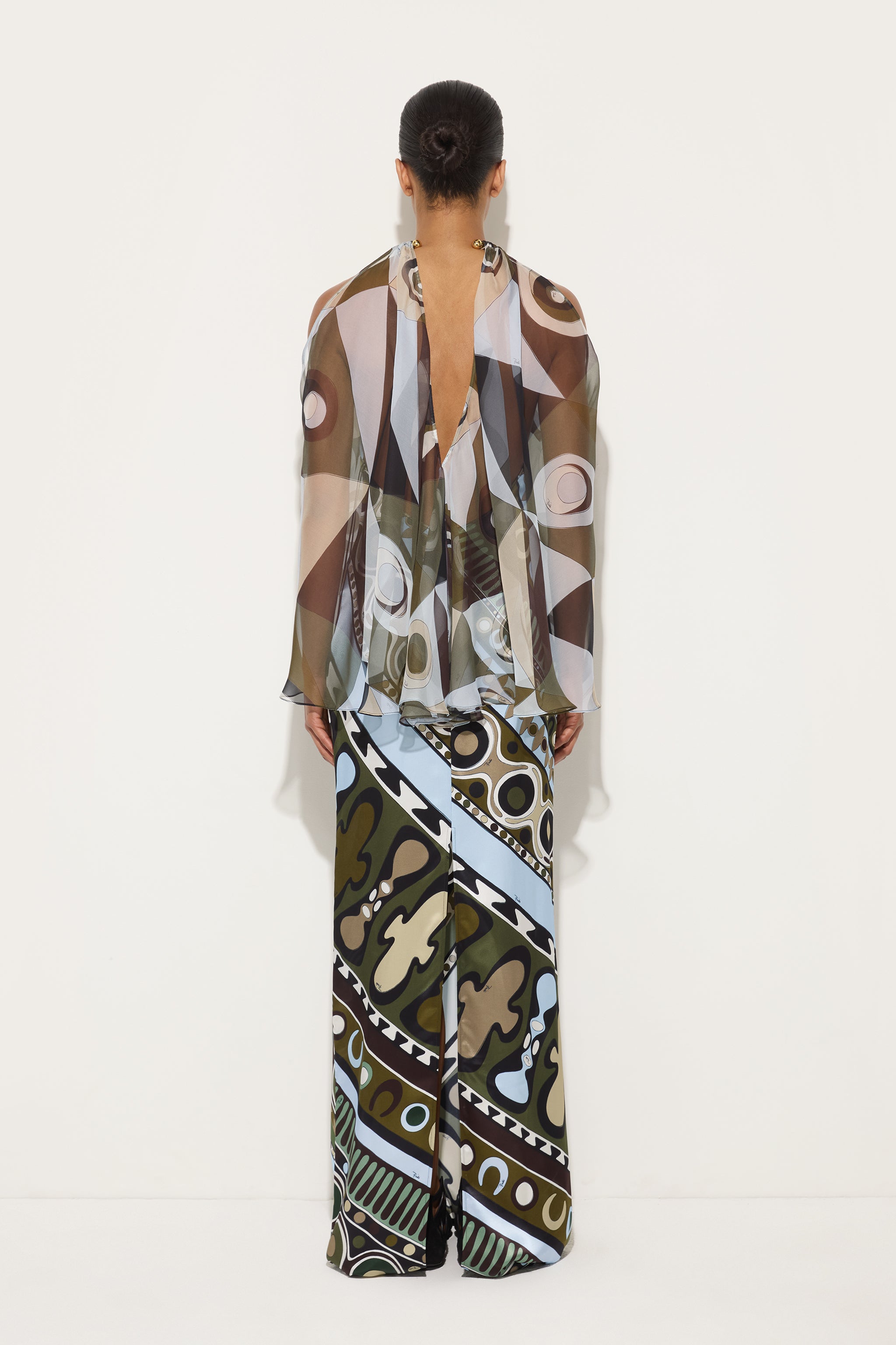 Emilio Pucci Occhi Robe Soie Kaki Bleu 38