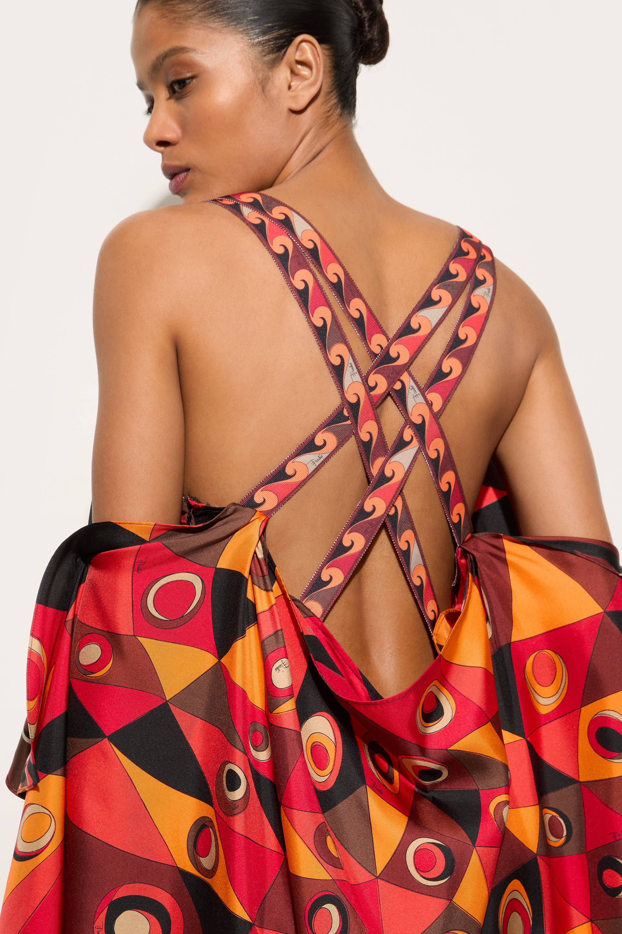 Emilio Pucci Dresses Abito Occhi robe orange noir soie cape