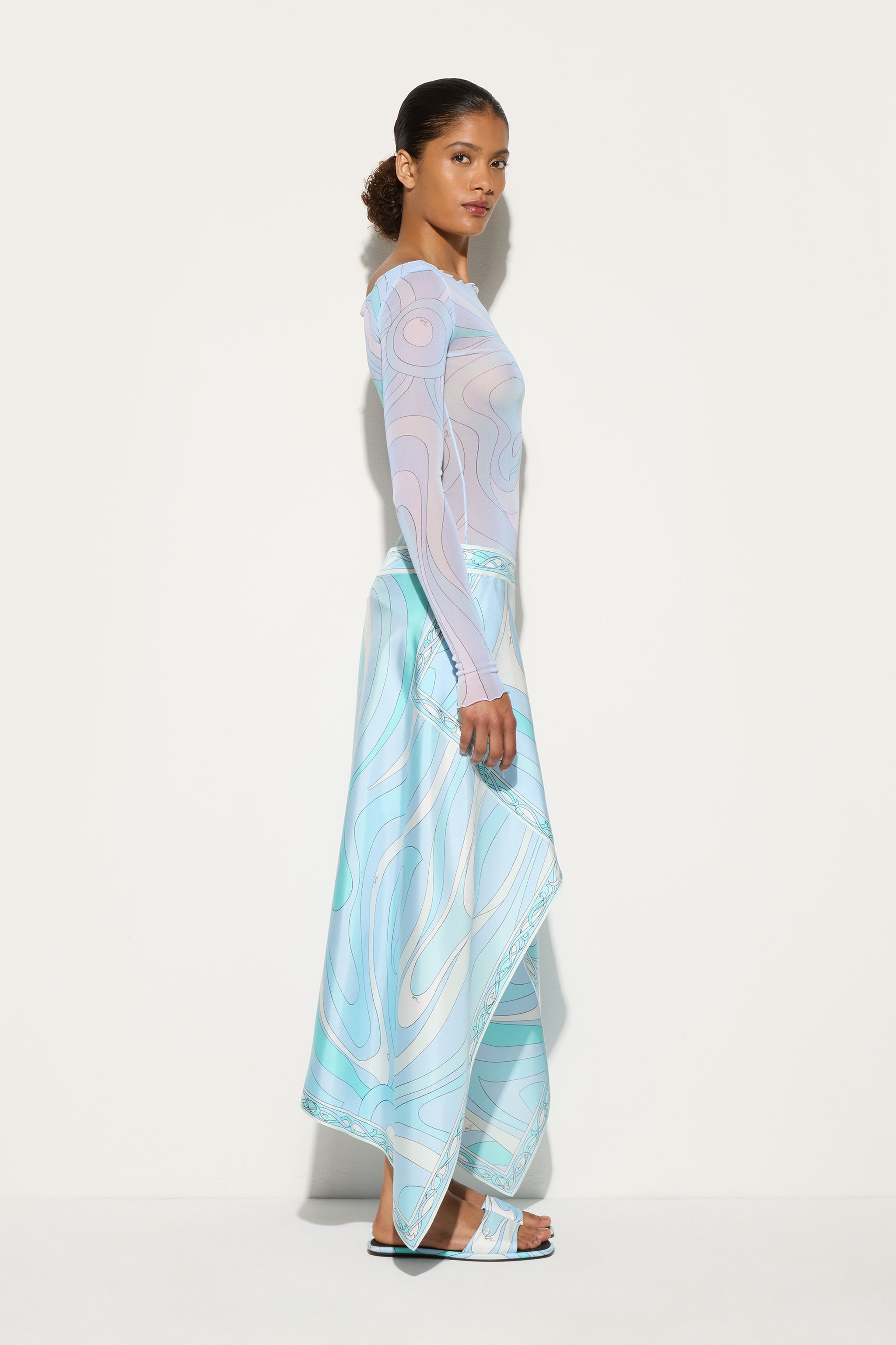 Emilio Pucci Jupe Asymétrique Marmo Aqua 38 Soie
