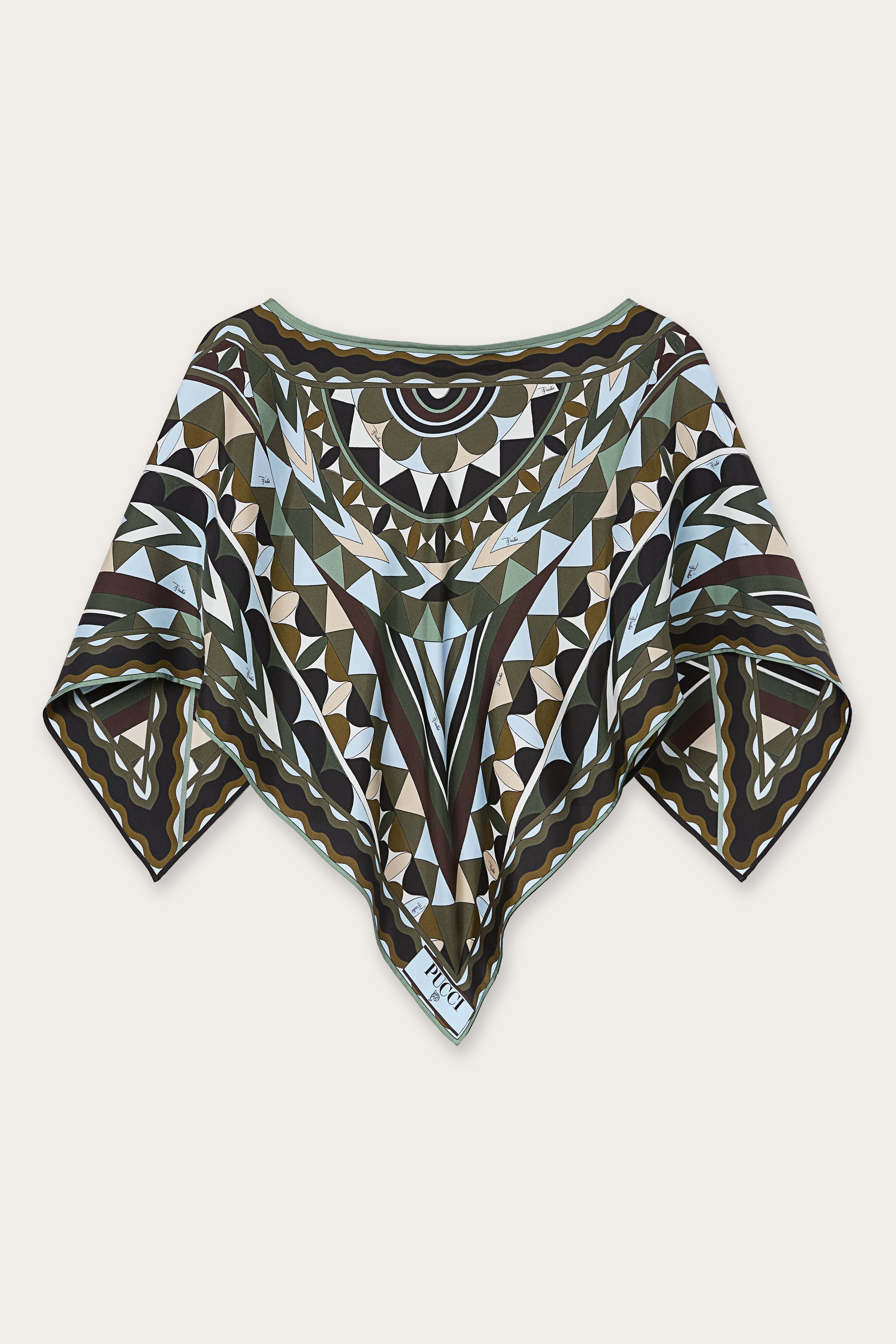 Emilio Pucci KAFTANS top soie kaki/bleu OS Manuba