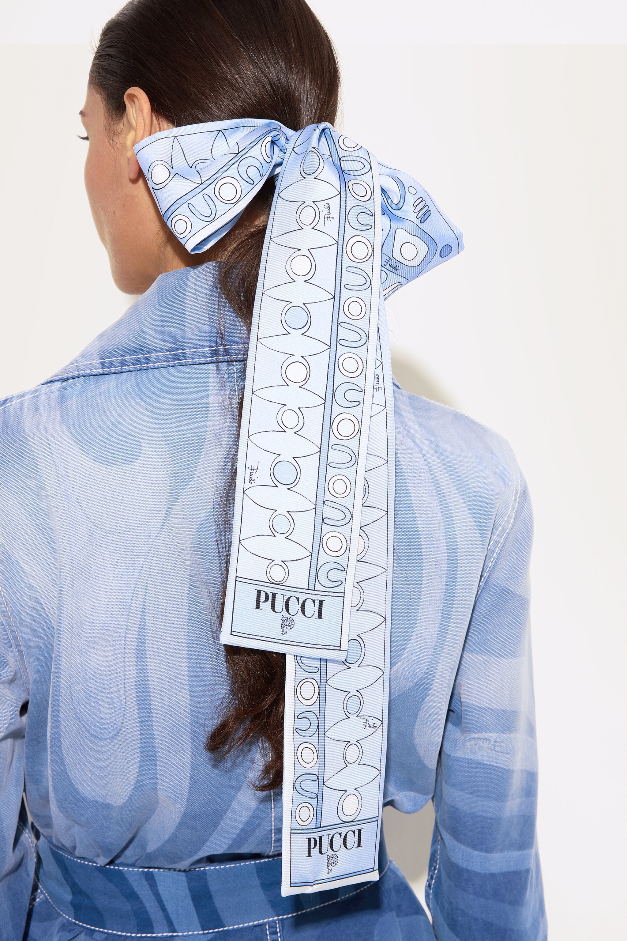 Emilio Pucci Foulard Soie Twill Femme Bleu Clair 8x160