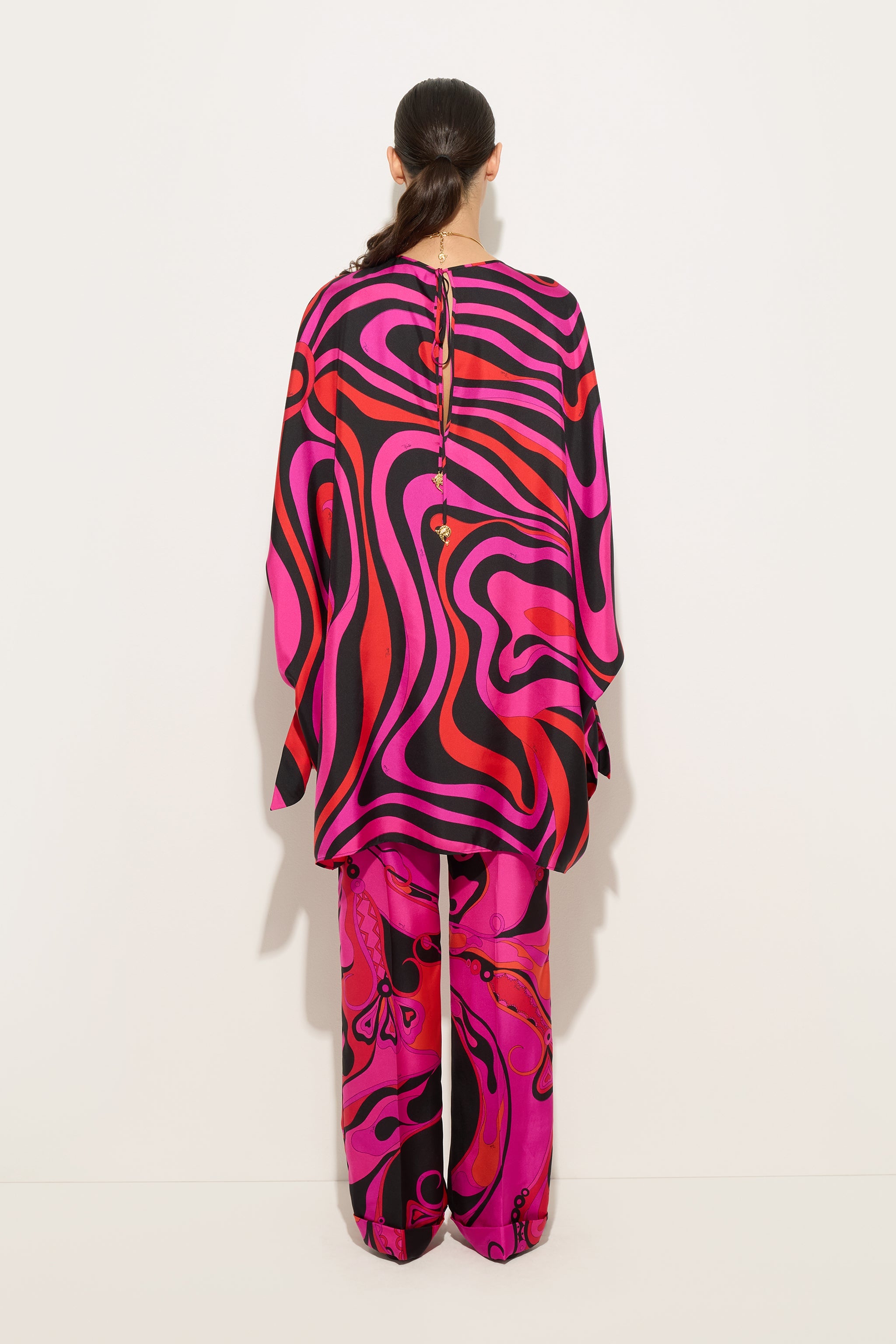 Emilio Pucci Caftano Marmo caftan soie fuchsia noir