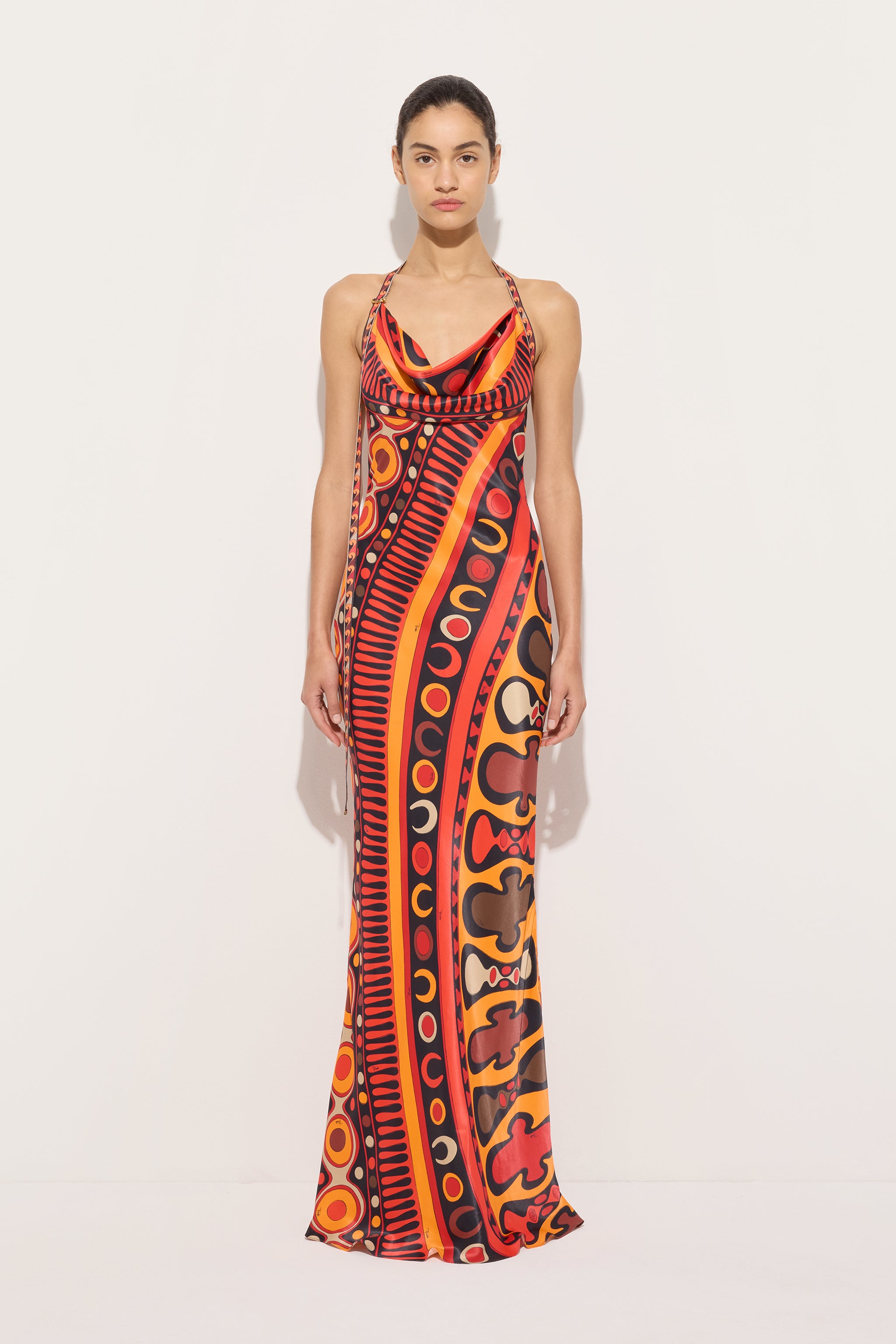 Emilio Pucci DRESSES Soleil robe longue orange satin dos nu
