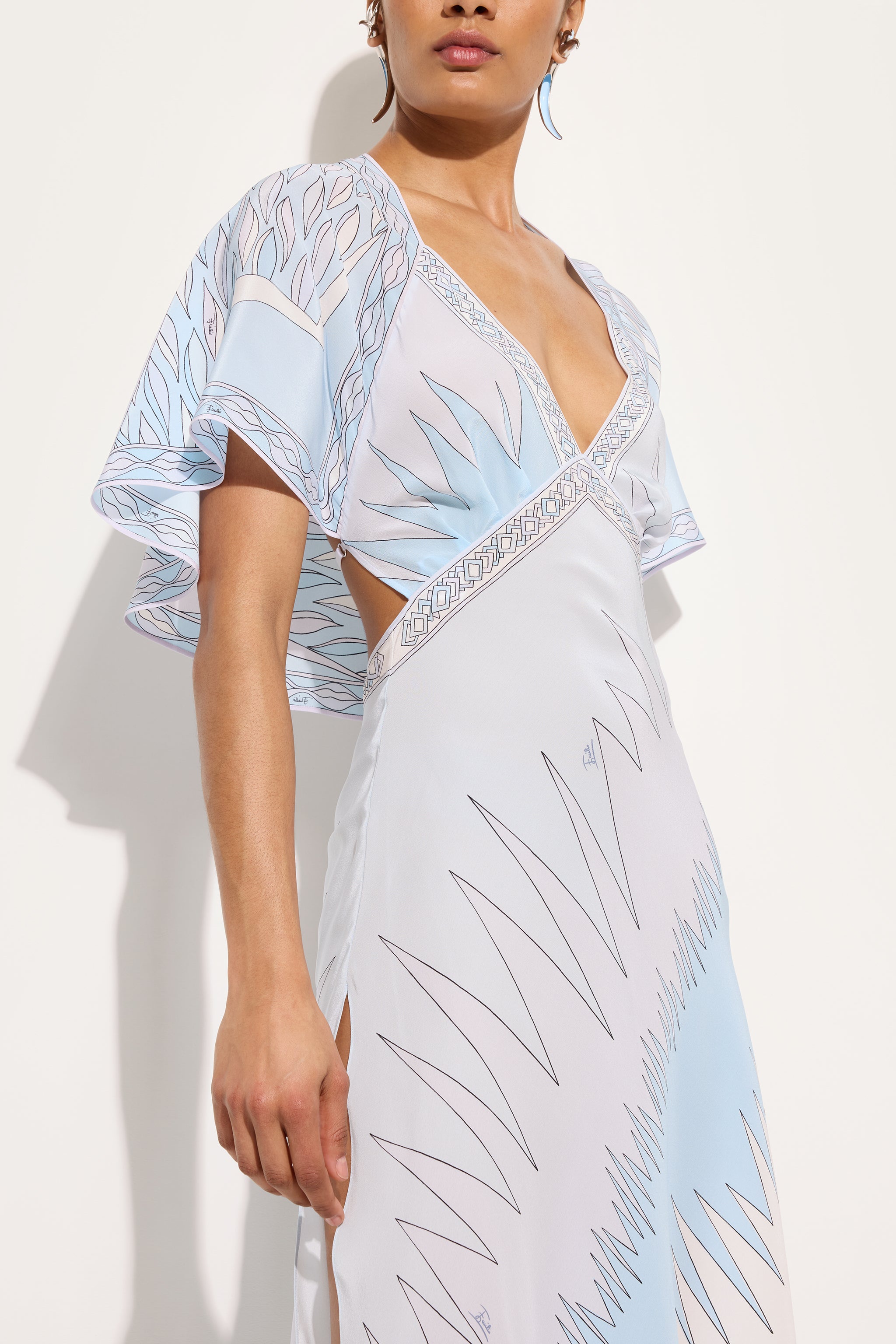 Emilio Pucci Drago robe longue bleu clair soie 38-48