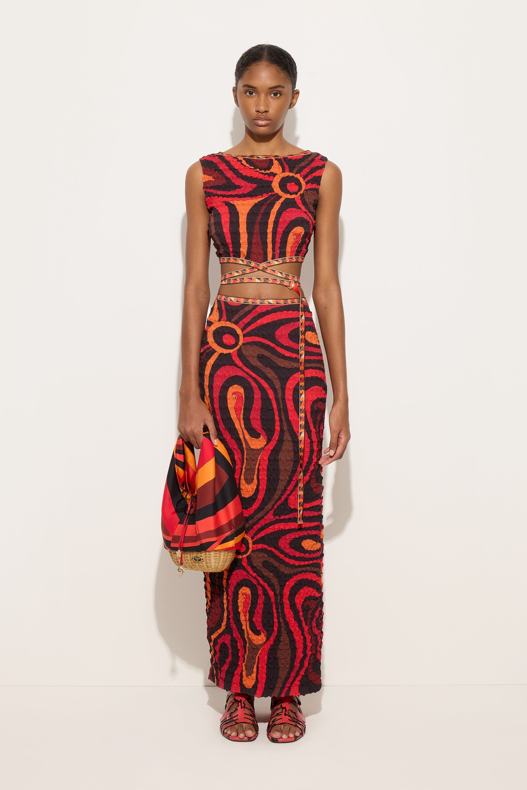 Emilio Pucci Marmo top femme orange noir shibori 100% polyester