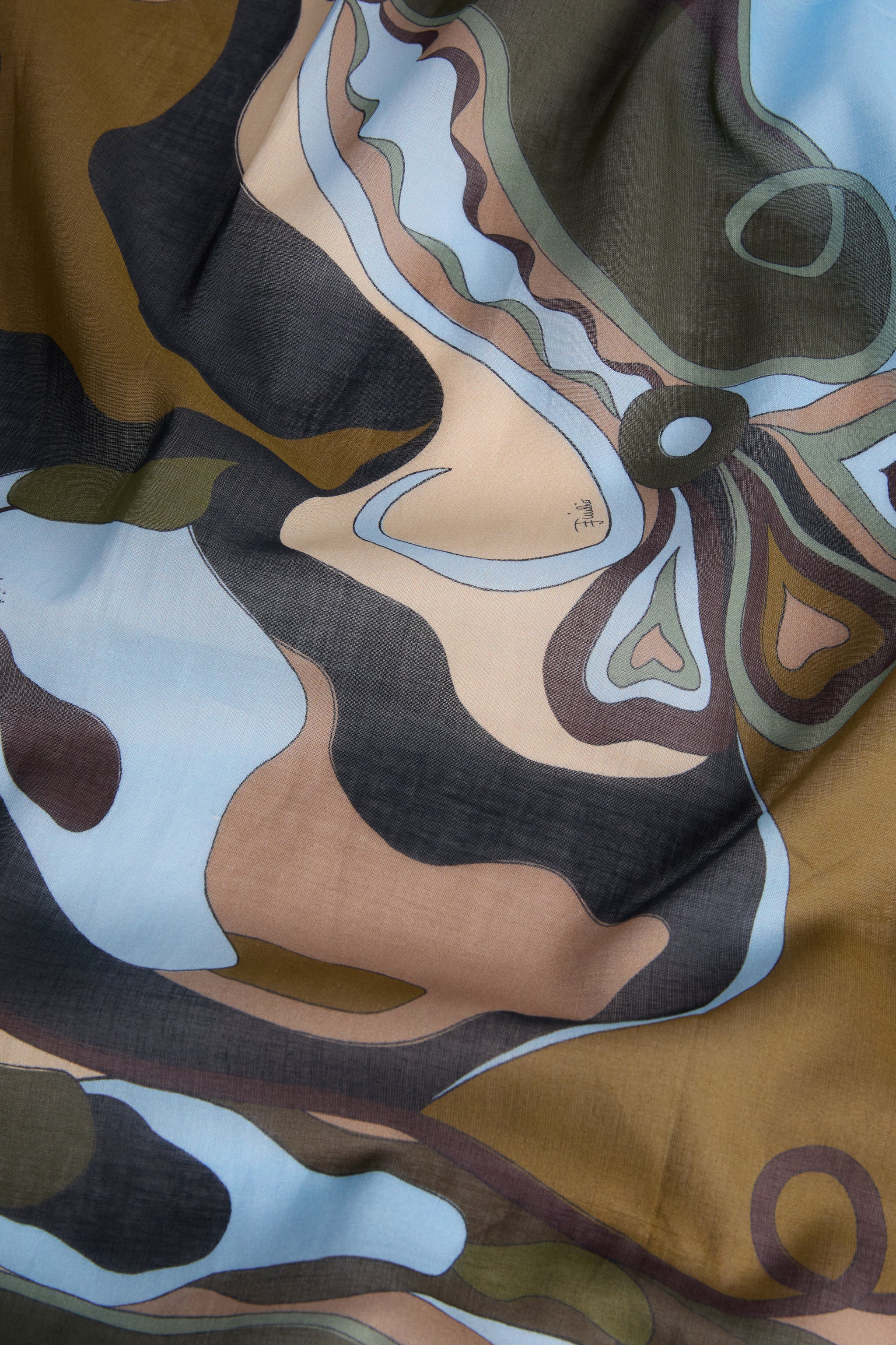 Emilio Pucci Sarong Orchidee pareo kaki bleu coton