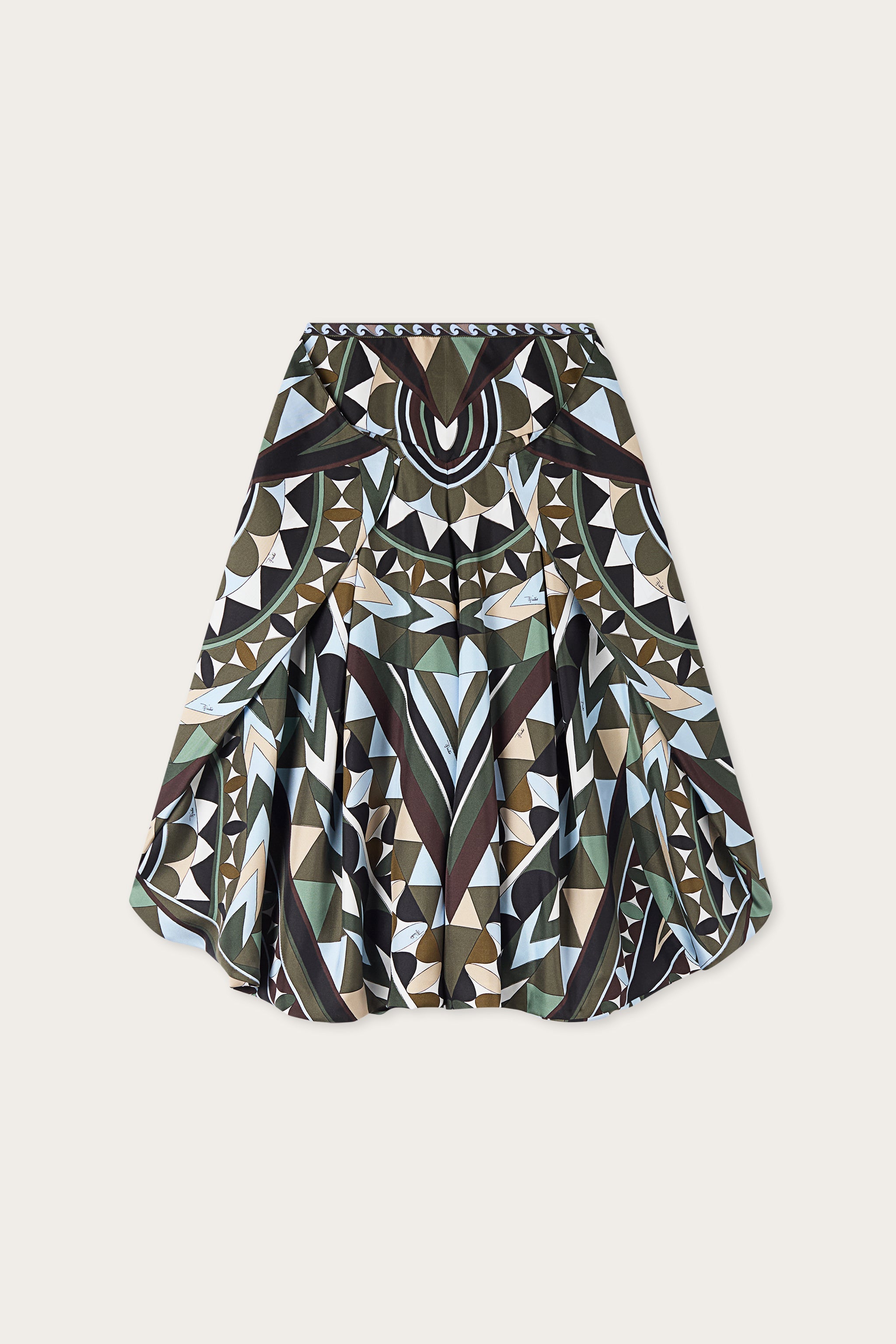 Emilio Pucci Pantalon Soie Kaki Bleu Imprimé Manuba