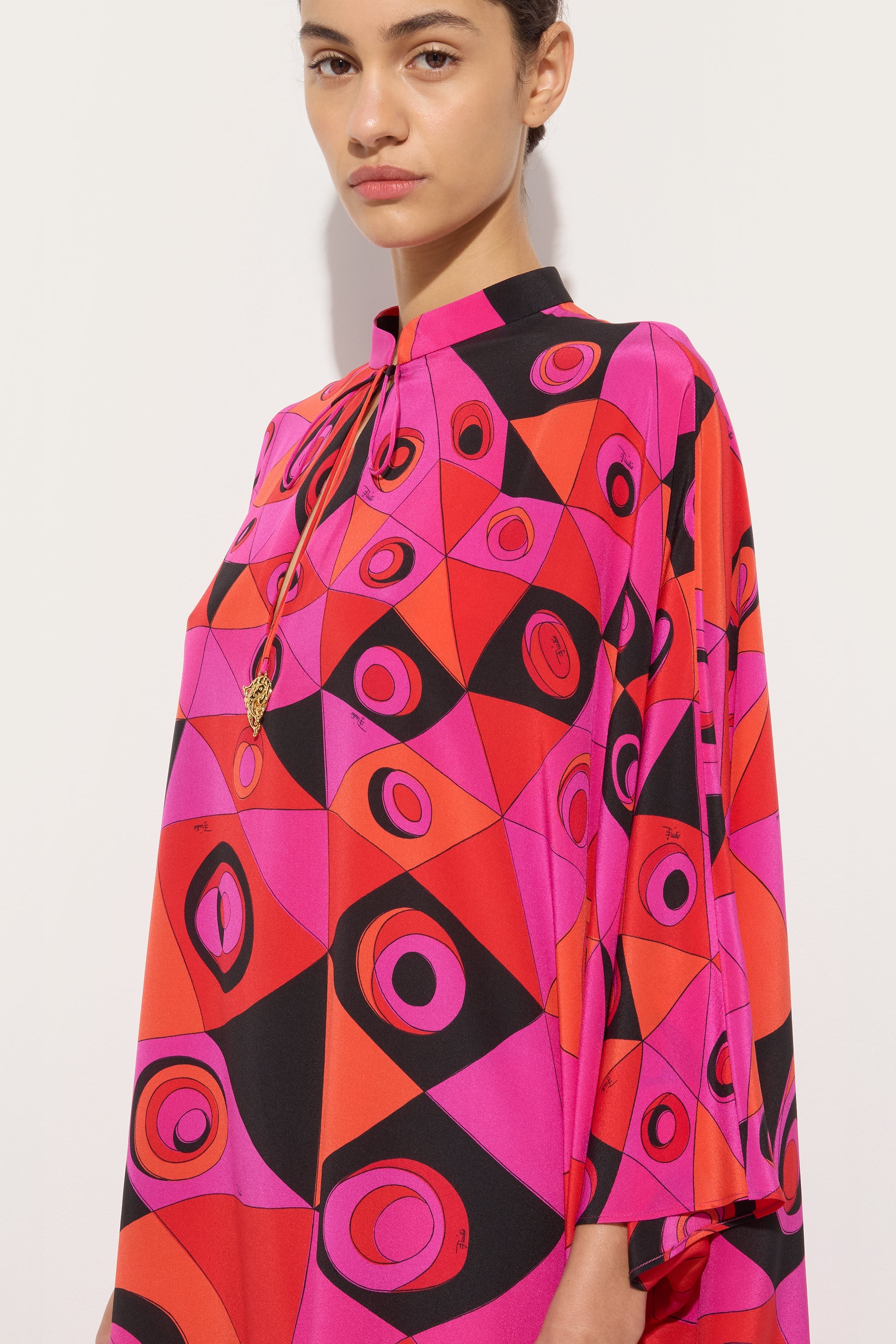 Emilio Pucci Occhi caftan soie fuchsia noir