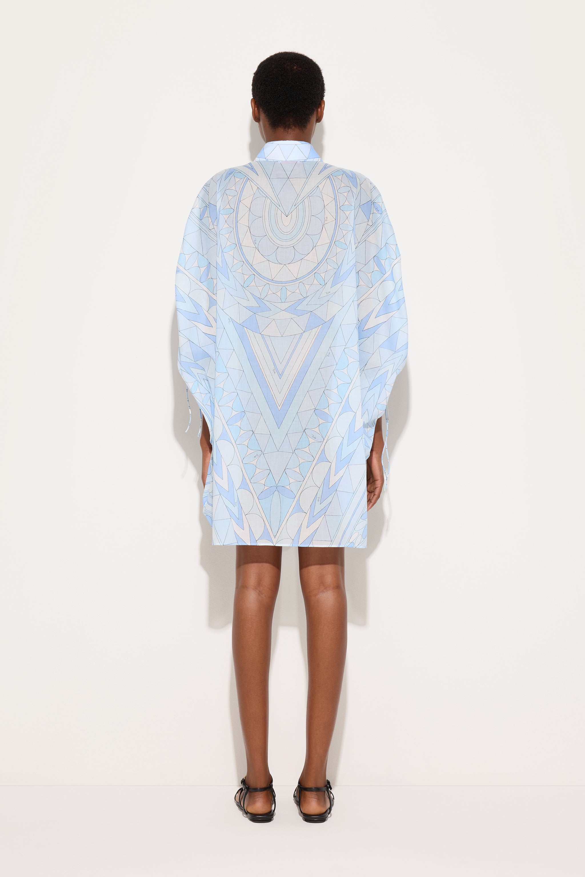 Emilio Pucci Caftan Coton Bleu Clair Imprimé Manuba