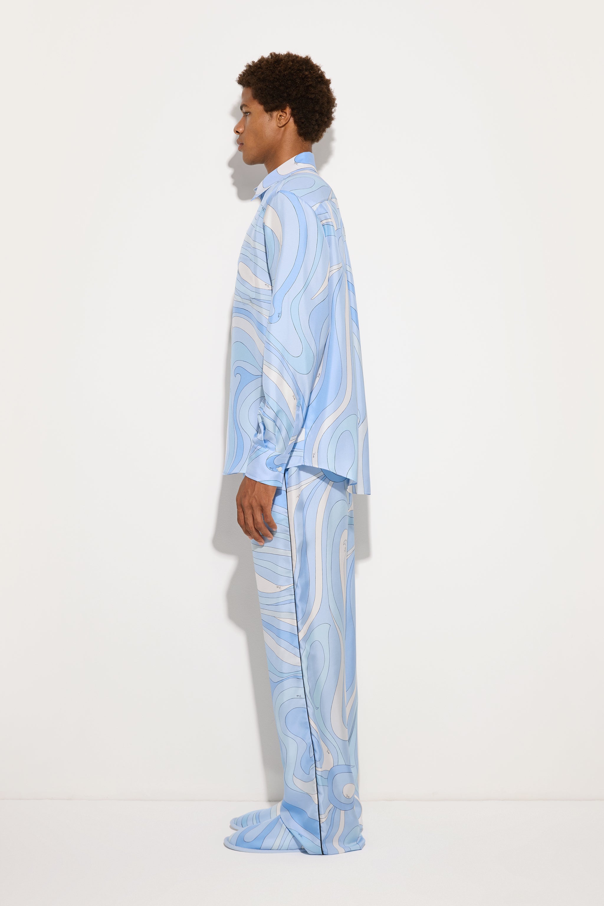 Emilio Pucci Chemise Oversize Soie Bleu Clair Marmo