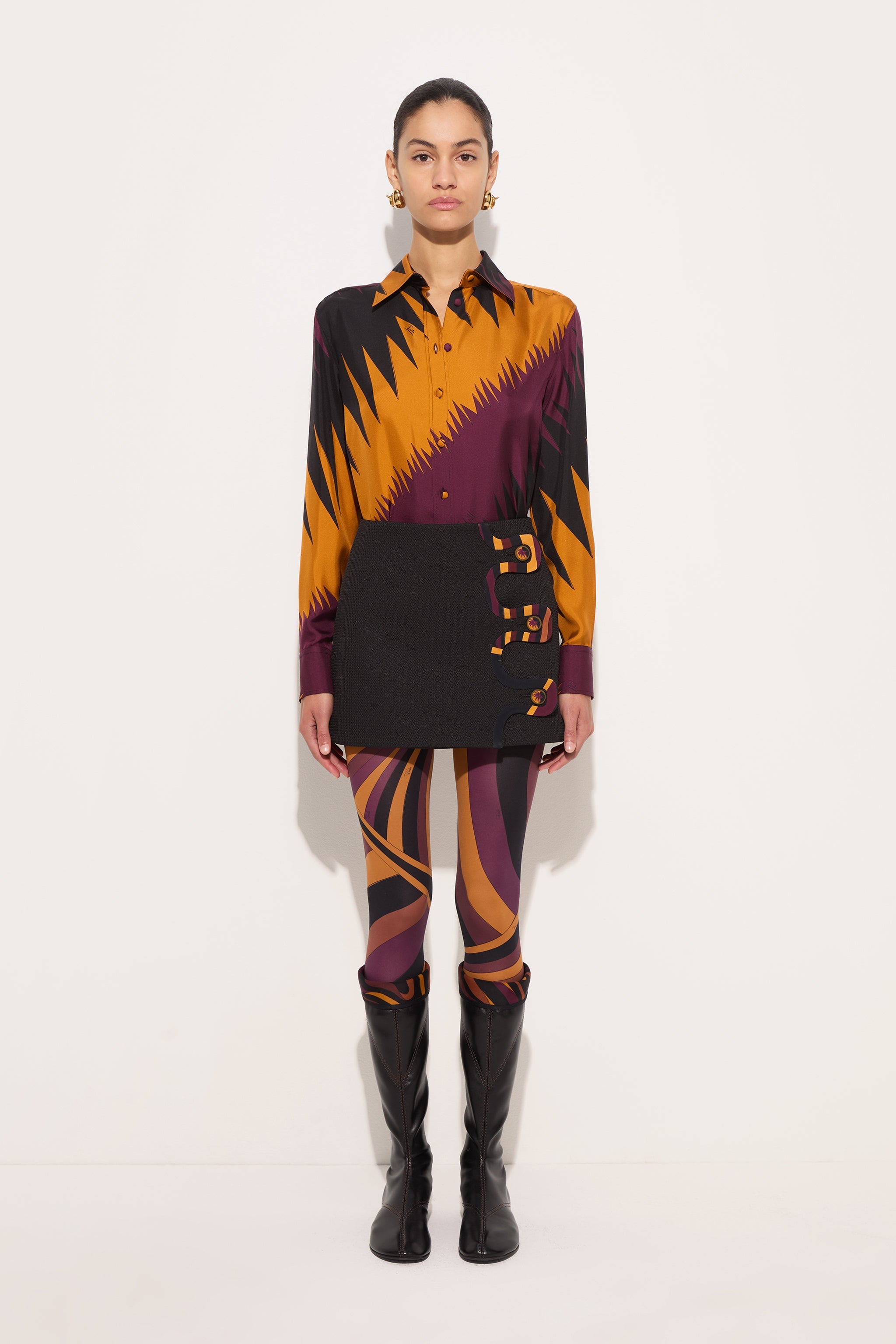 Emilio Pucci Drago chemise soie bordeaux or 38