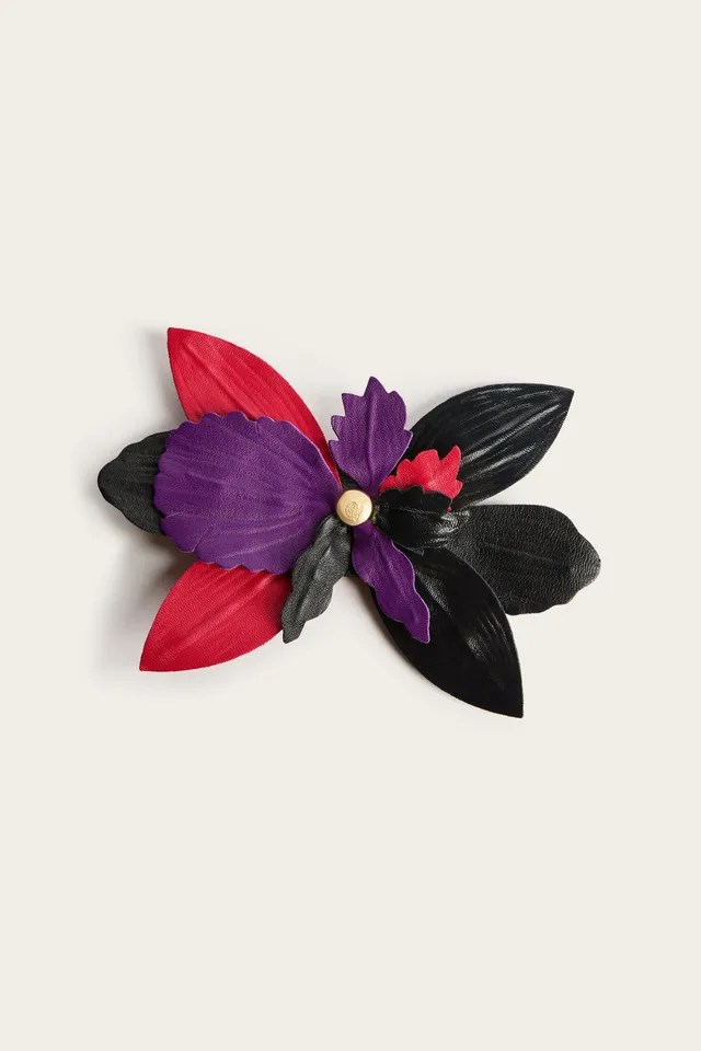 Emilio Pucci Jewellery broche fleur cuir multicolor doré