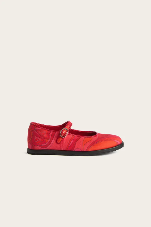 Emilio Pucci ballerines coton rouge imprimé orchidée fille