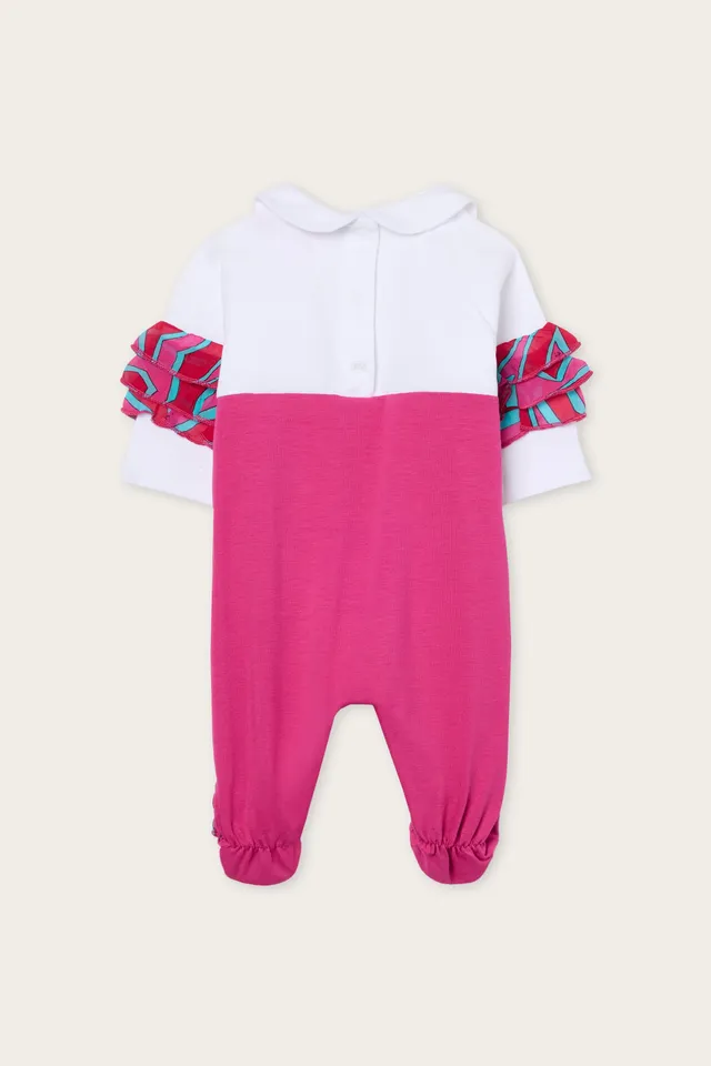 Emilio Pucci Tutina grenouillère coton blanc fuchsia 6M