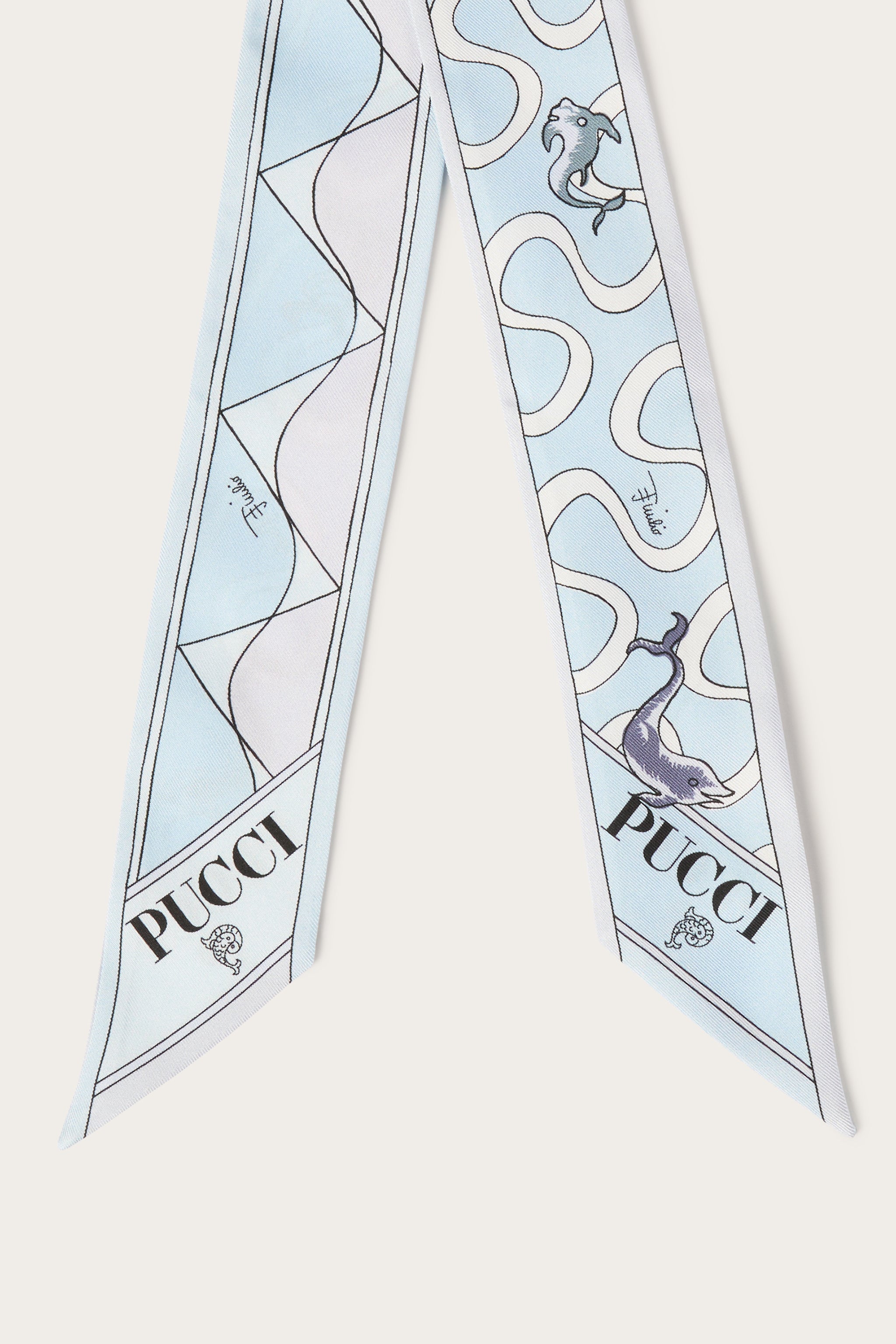 Emilio Pucci Silks foulard bandeau soie bleu clair 5x70 cm