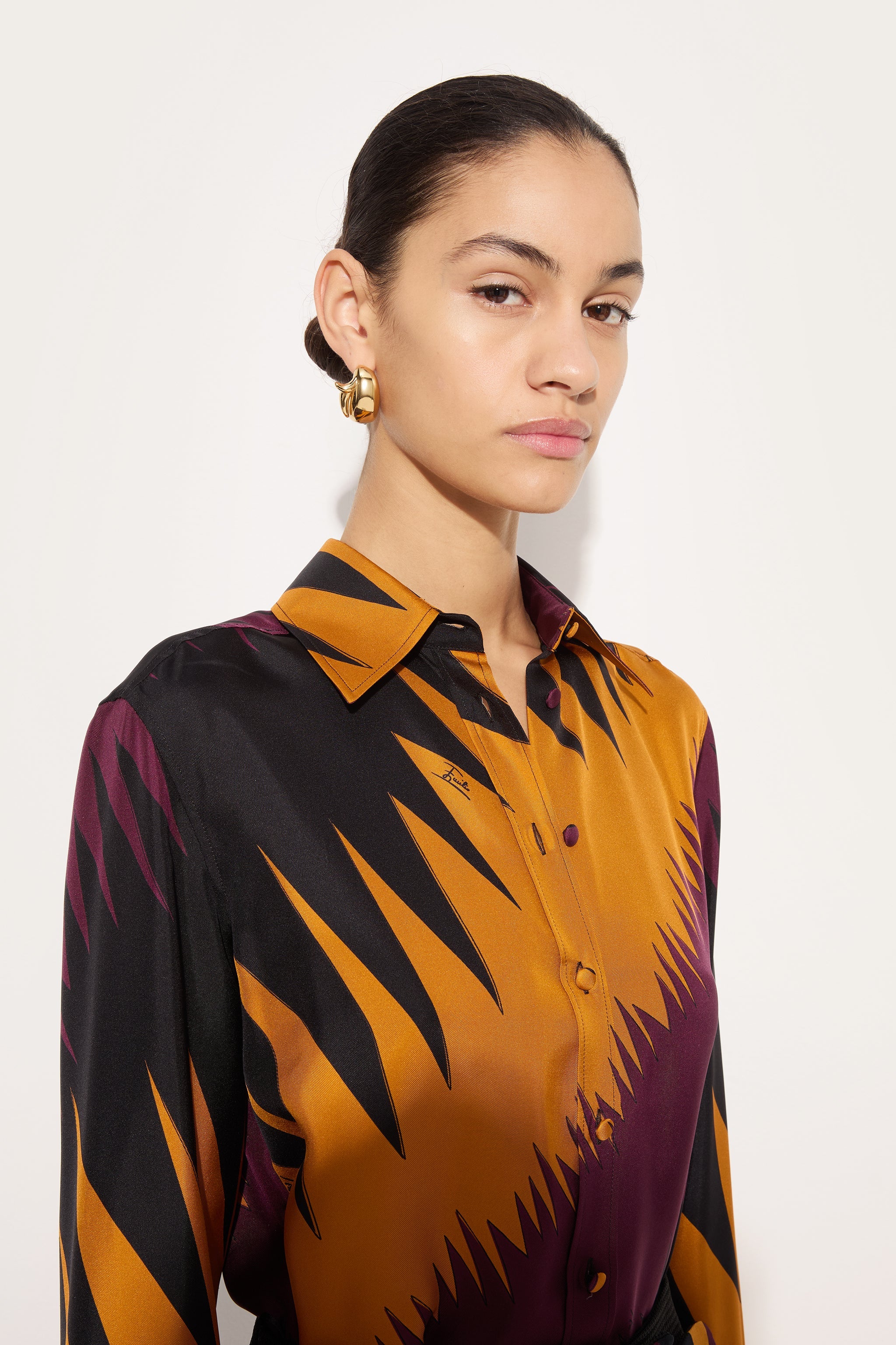 Emilio Pucci Drago chemise soie bordeaux or 38