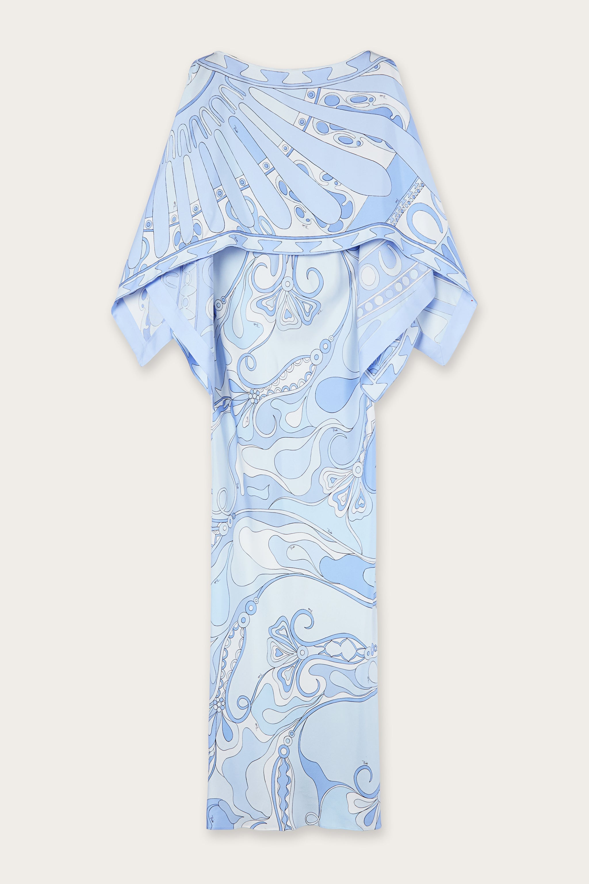 Emilio Pucci Orchidee robe soie bleu clair cape