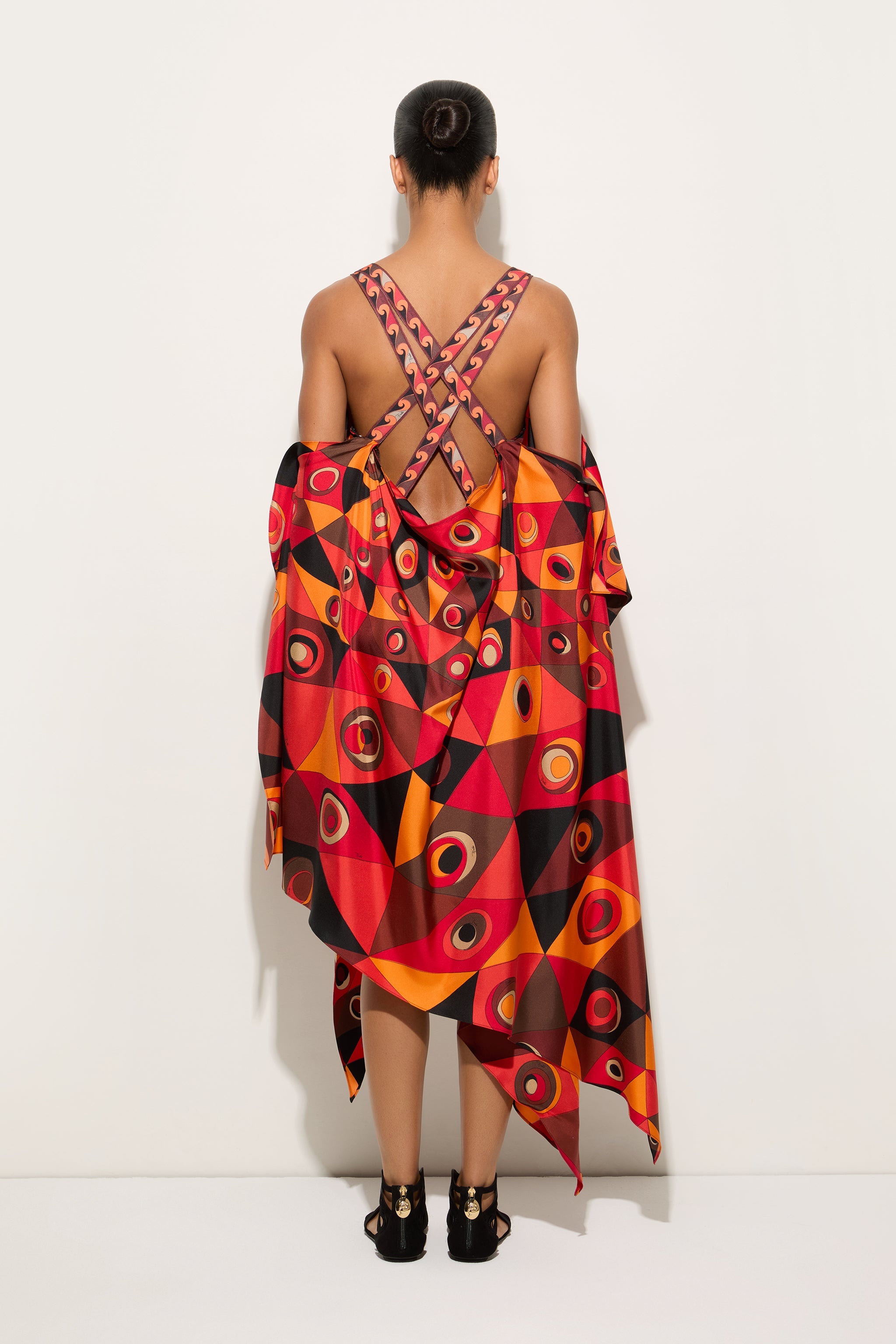 Emilio Pucci Dresses Abito Occhi robe orange noir soie cape