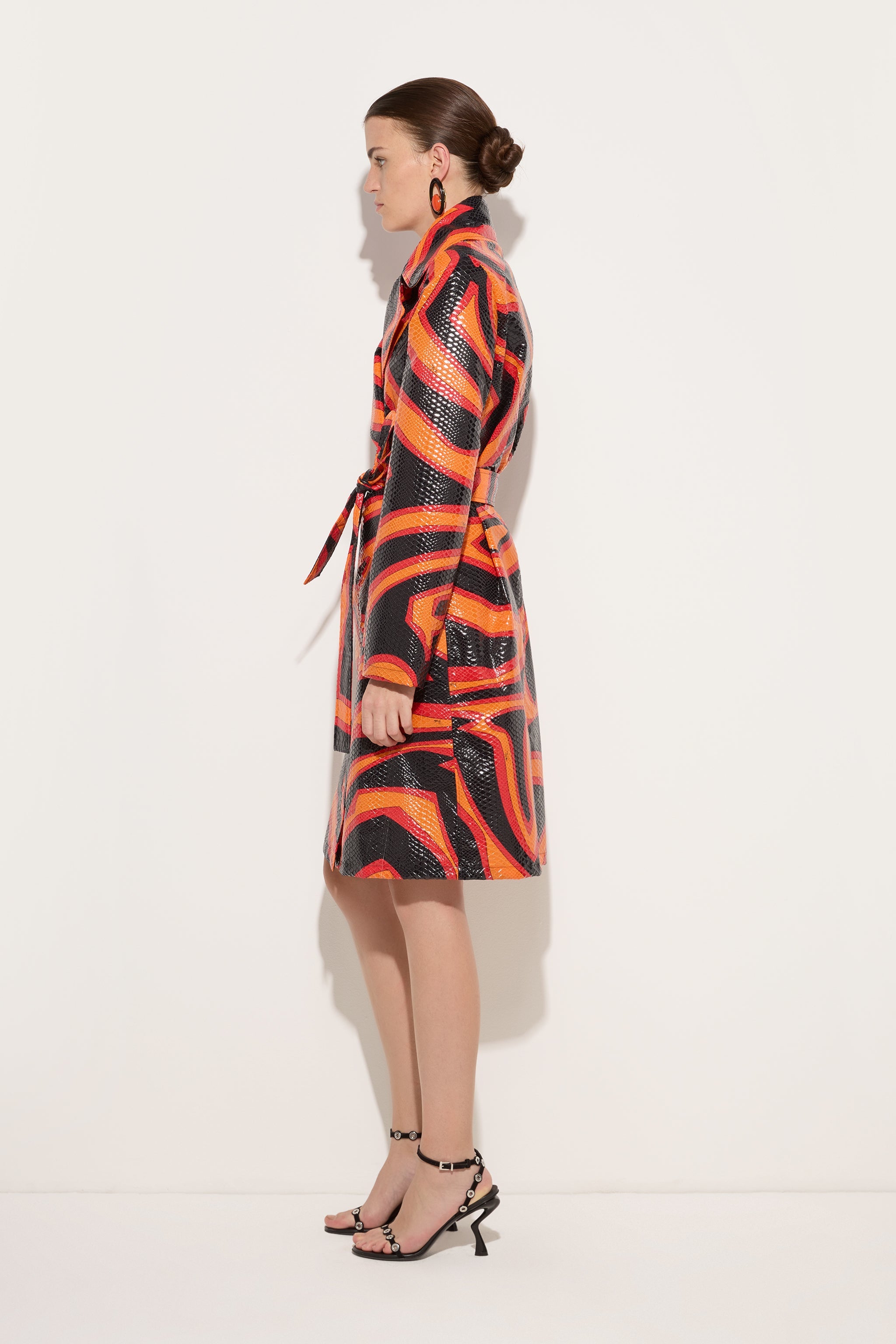 Emilio Pucci Labirinto trench orange noir nylon soie
