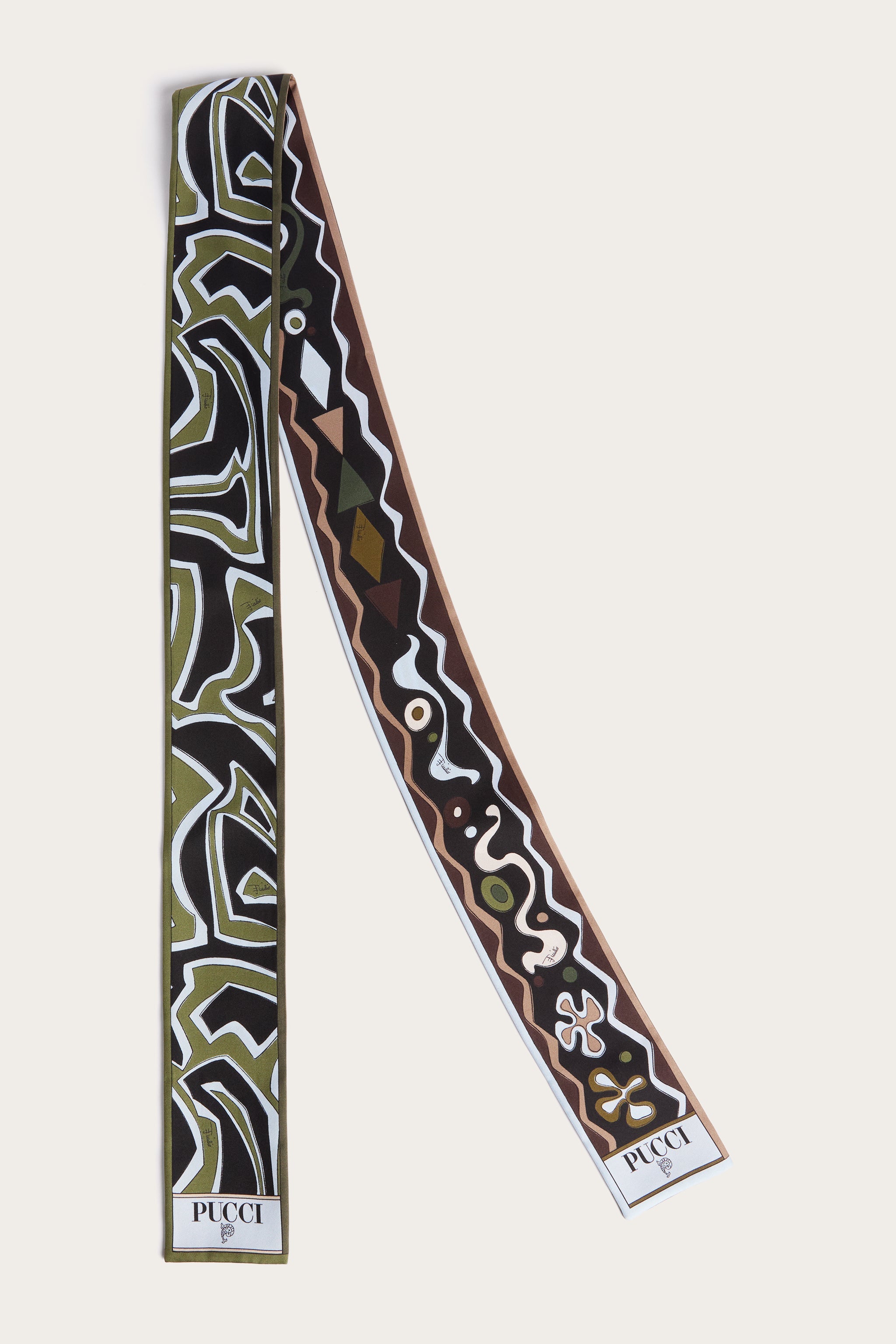 Emilio Pucci Silks foulard soie kaki bleu 8x160