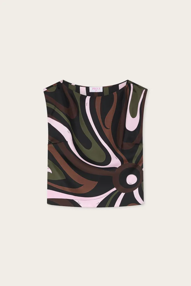 Emilio Pucci Marmo top soie kaki rose droit