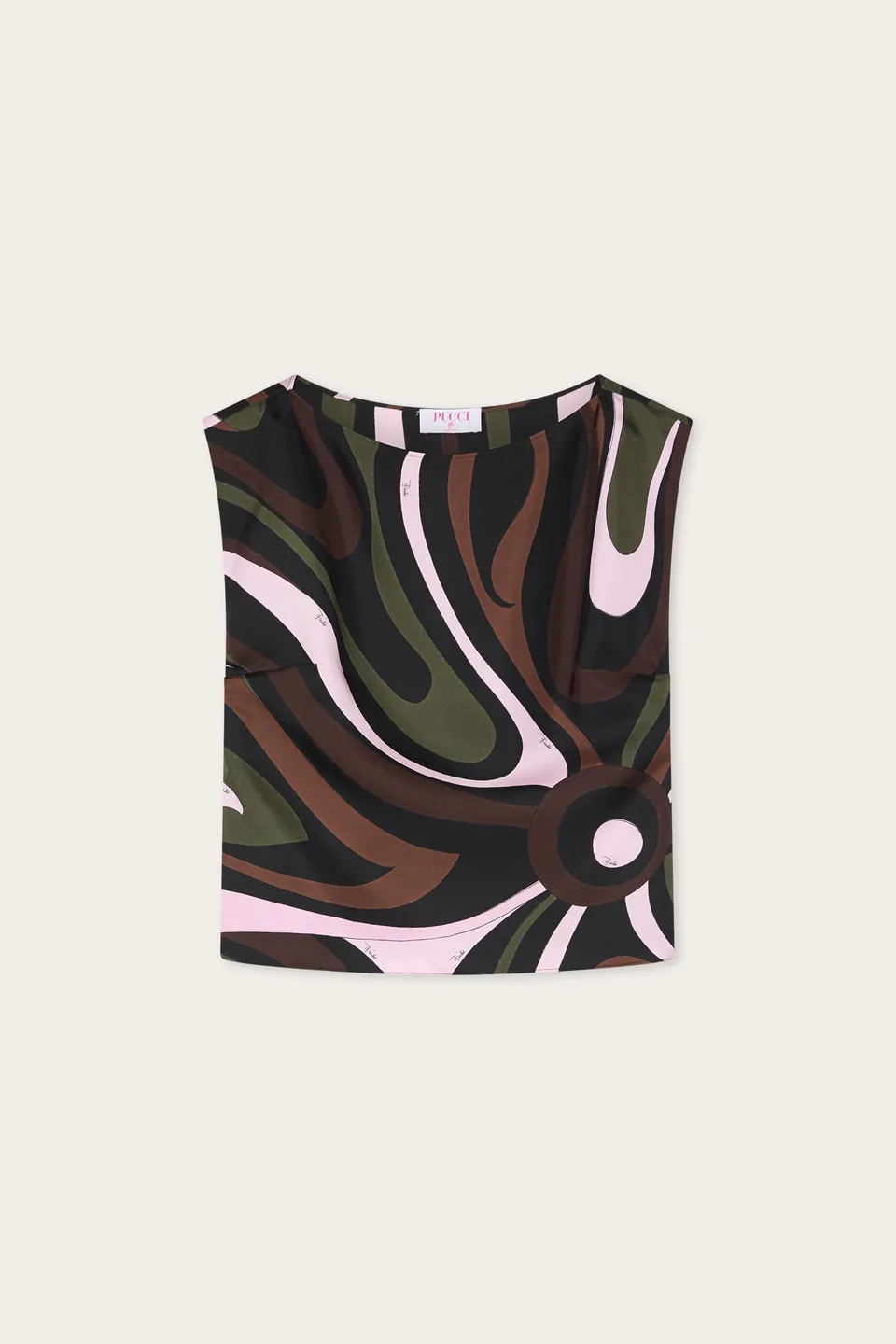 Emilio Pucci Marmo top soie kaki rose droit