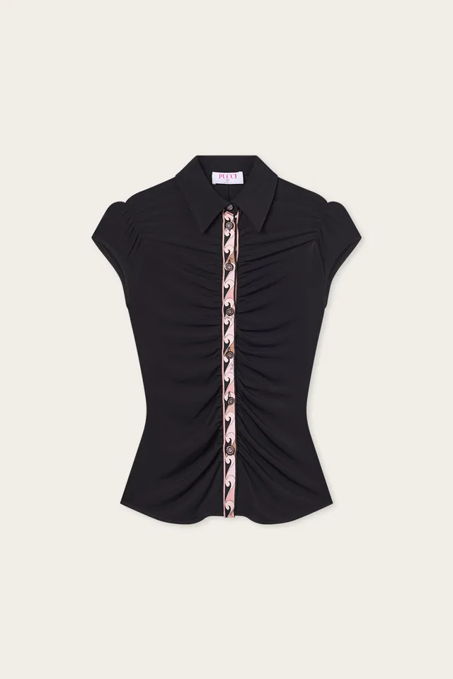 Emilio Pucci blouse noir viscose drapée 38