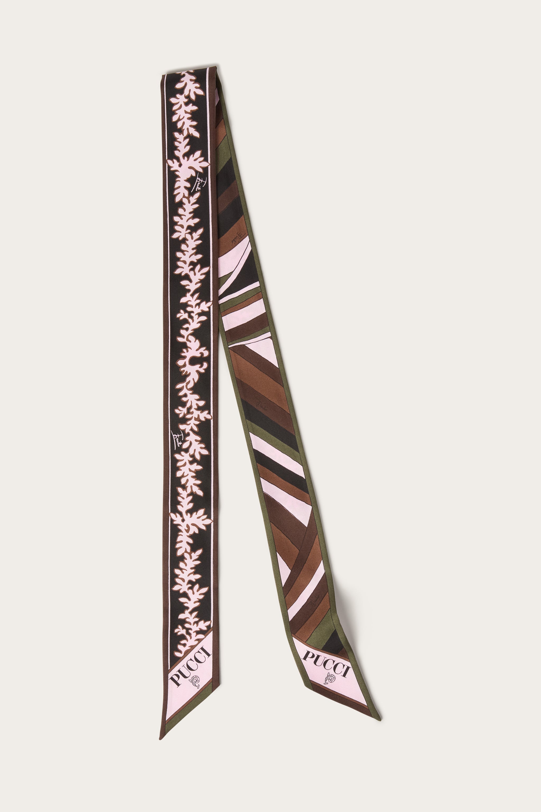 Emilio Pucci Mix foulard soie kaki rose OS