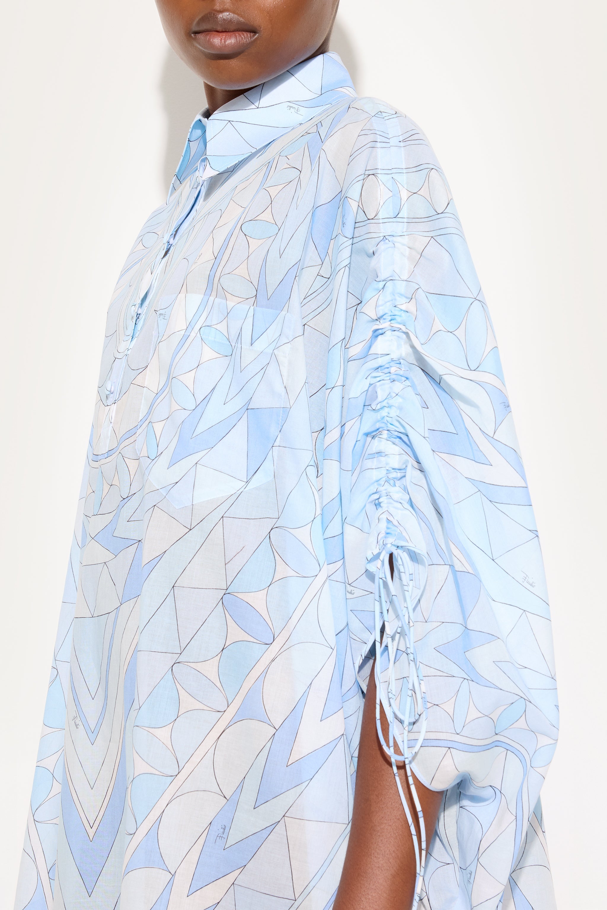 Emilio Pucci Caftan Coton Bleu Clair Imprimé Manuba