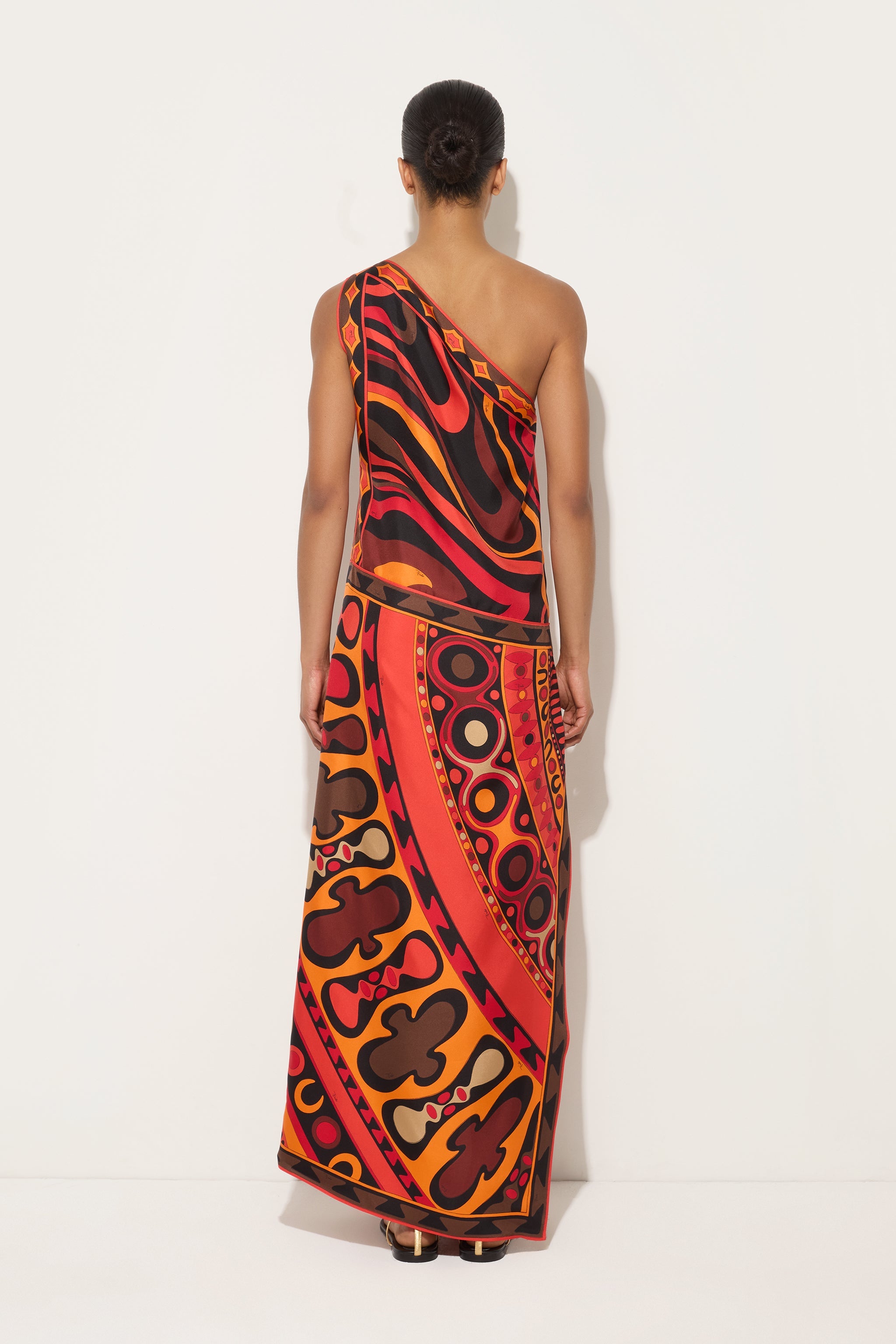 Emilio Pucci DRESSES Abito Asimmetrico robe soie orange/noir