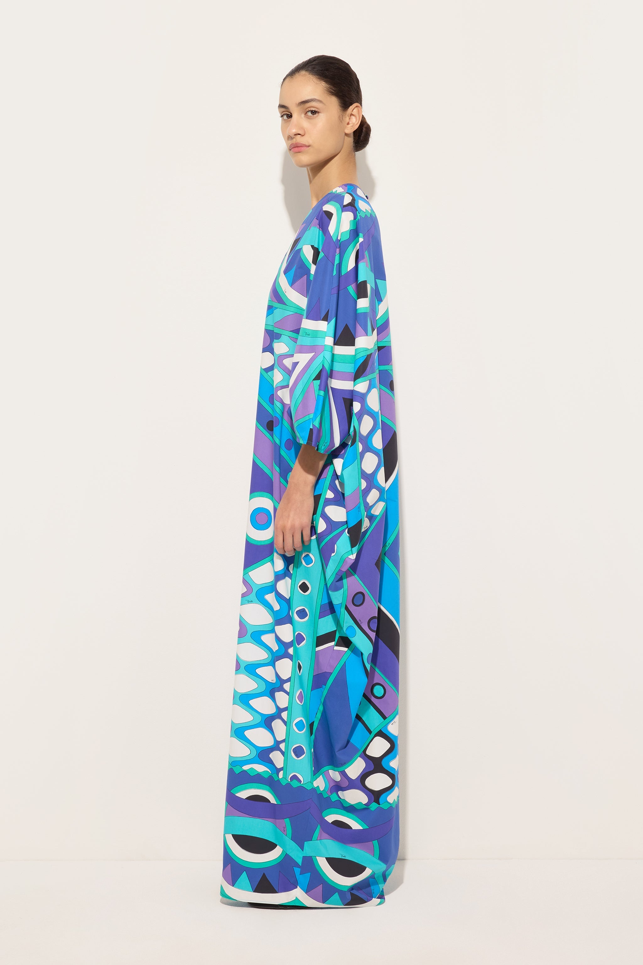 Emilio Pucci Vivara caftan turquoise bleu coton