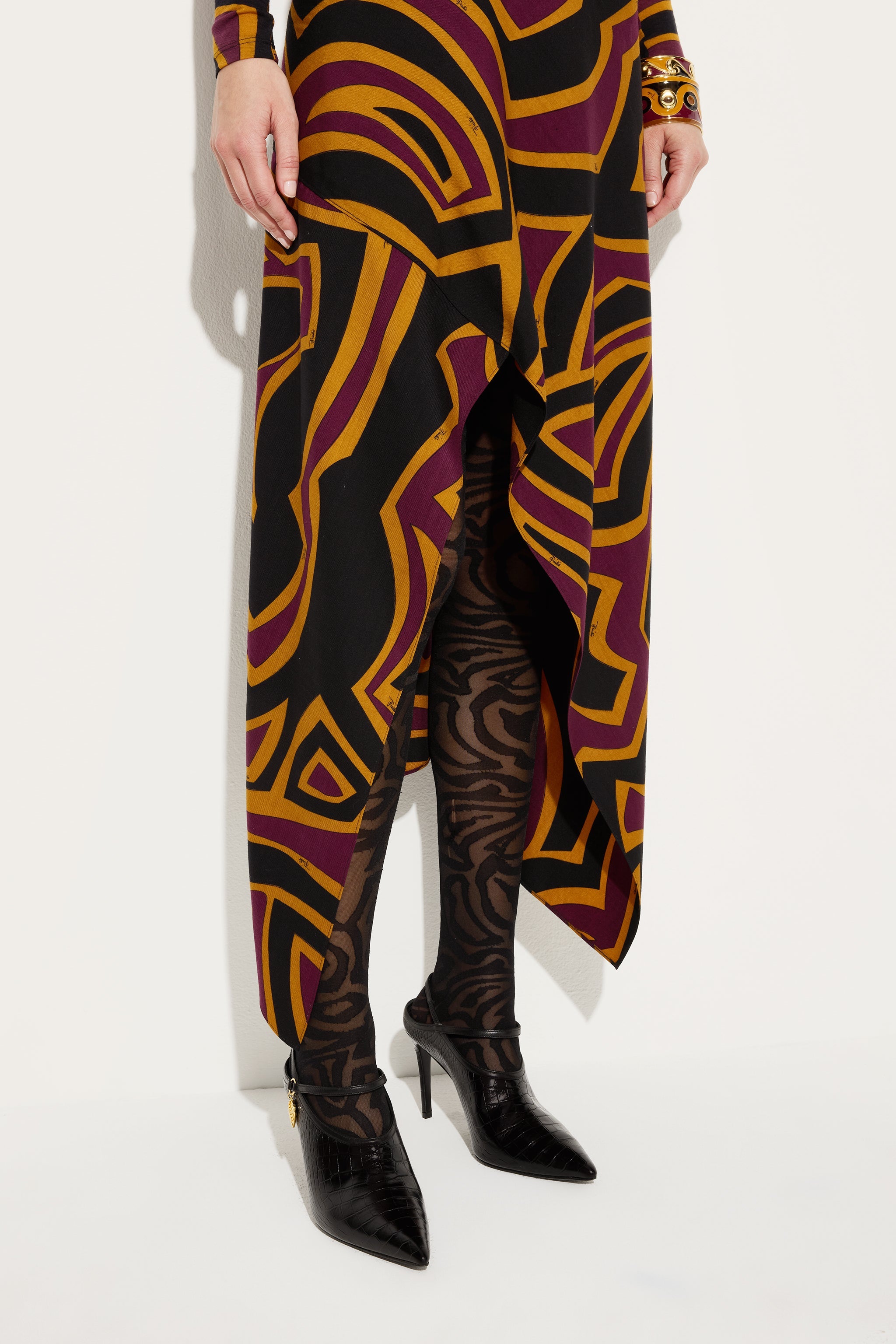 Emilio Pucci Robe Labirinto jersey Bordeaux Gold longue 38