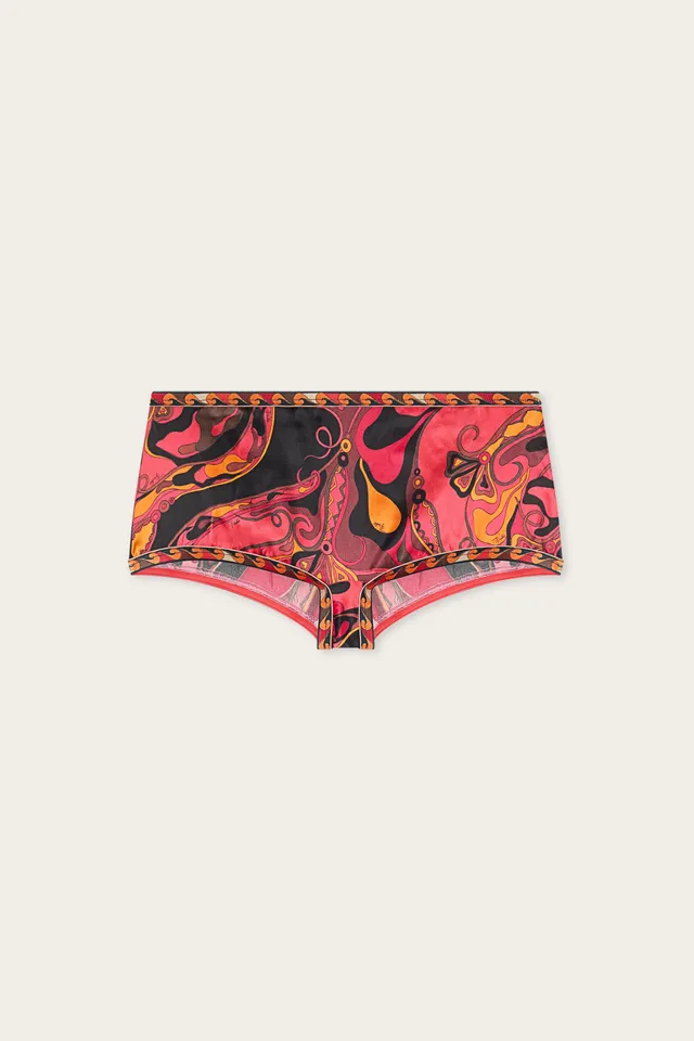 Emilio Pucci Boxer Orchidee satin soie orange/noir XS