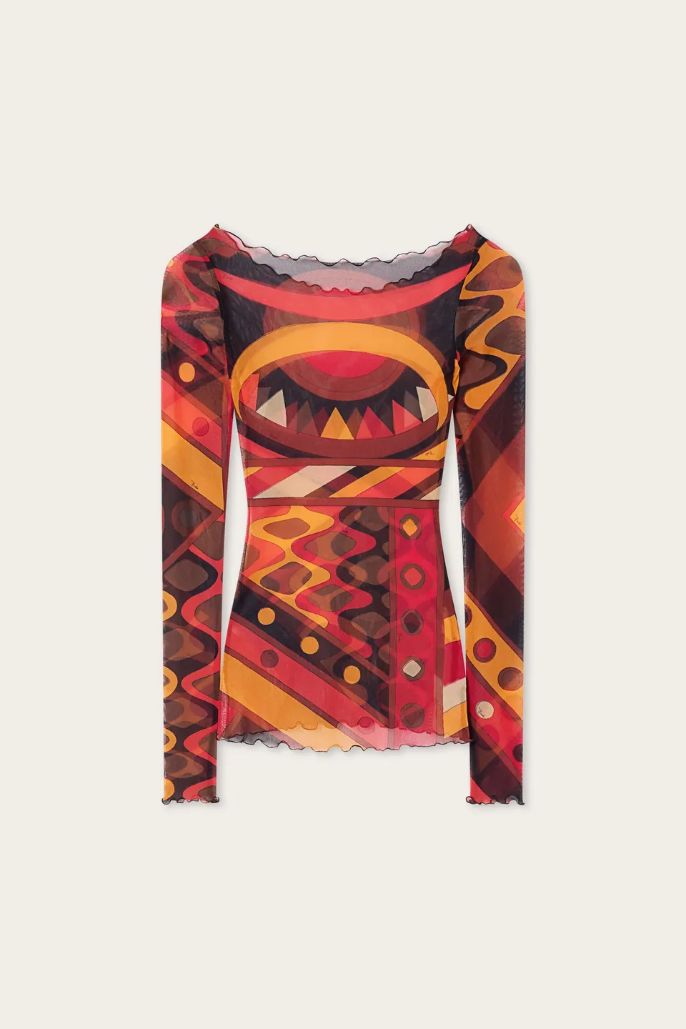 Emilio Pucci Vivara top en tulle orange noir manches longues