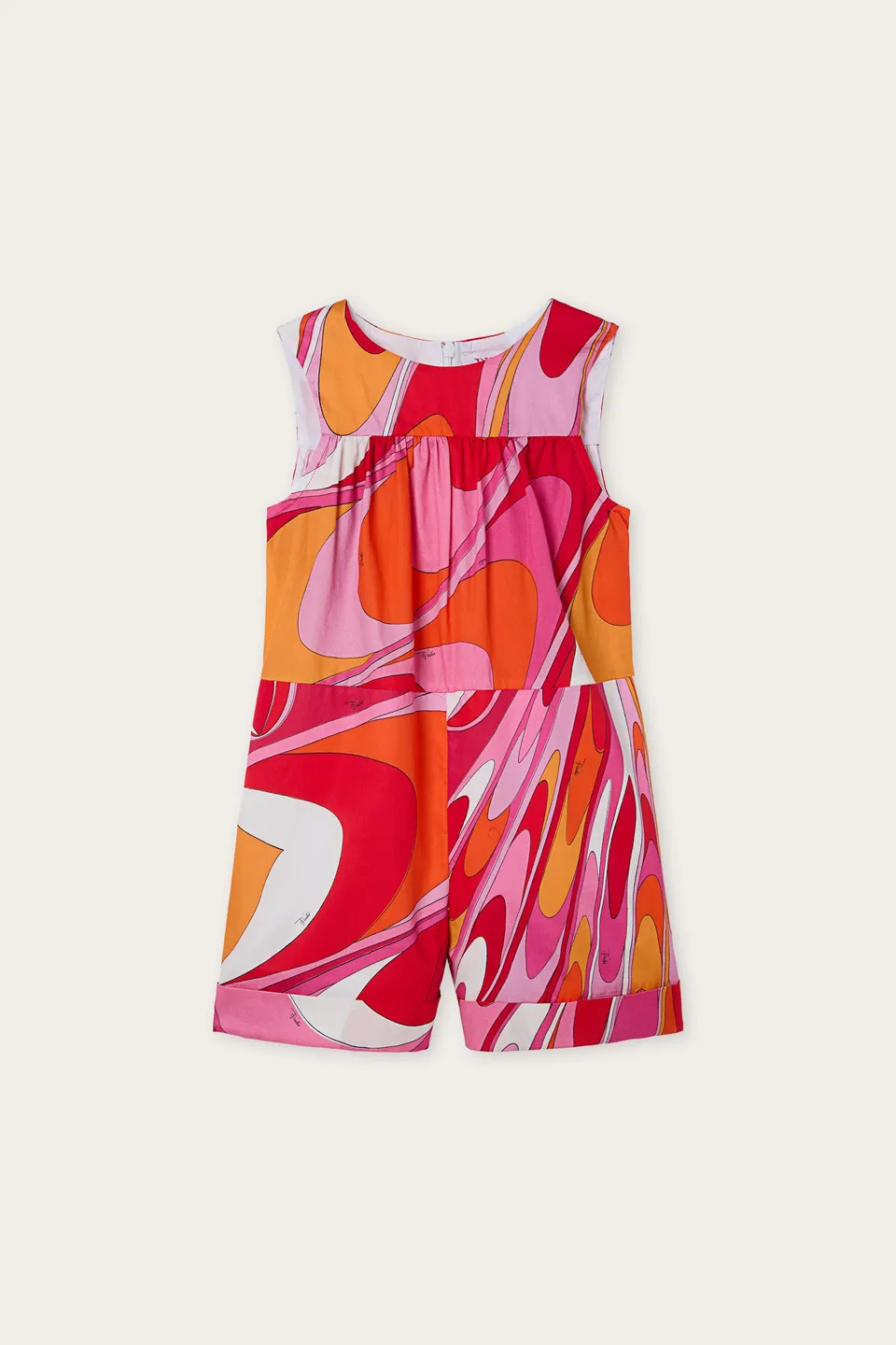 Emilio Pucci salopette coton Onde rose orange fille