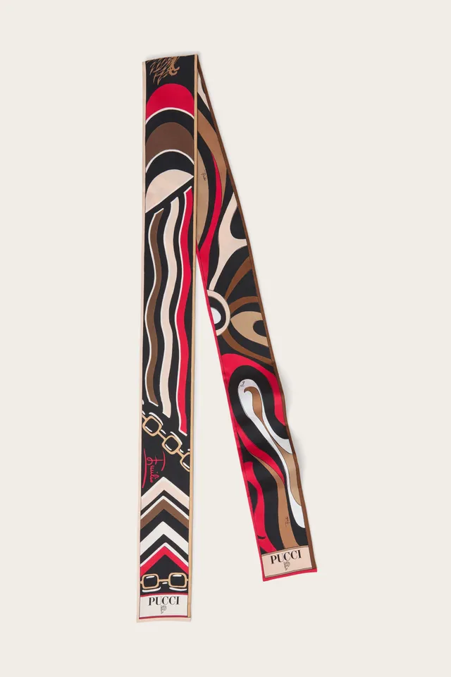 Emilio Pucci Silks foulard soie gold red 8x160 cm