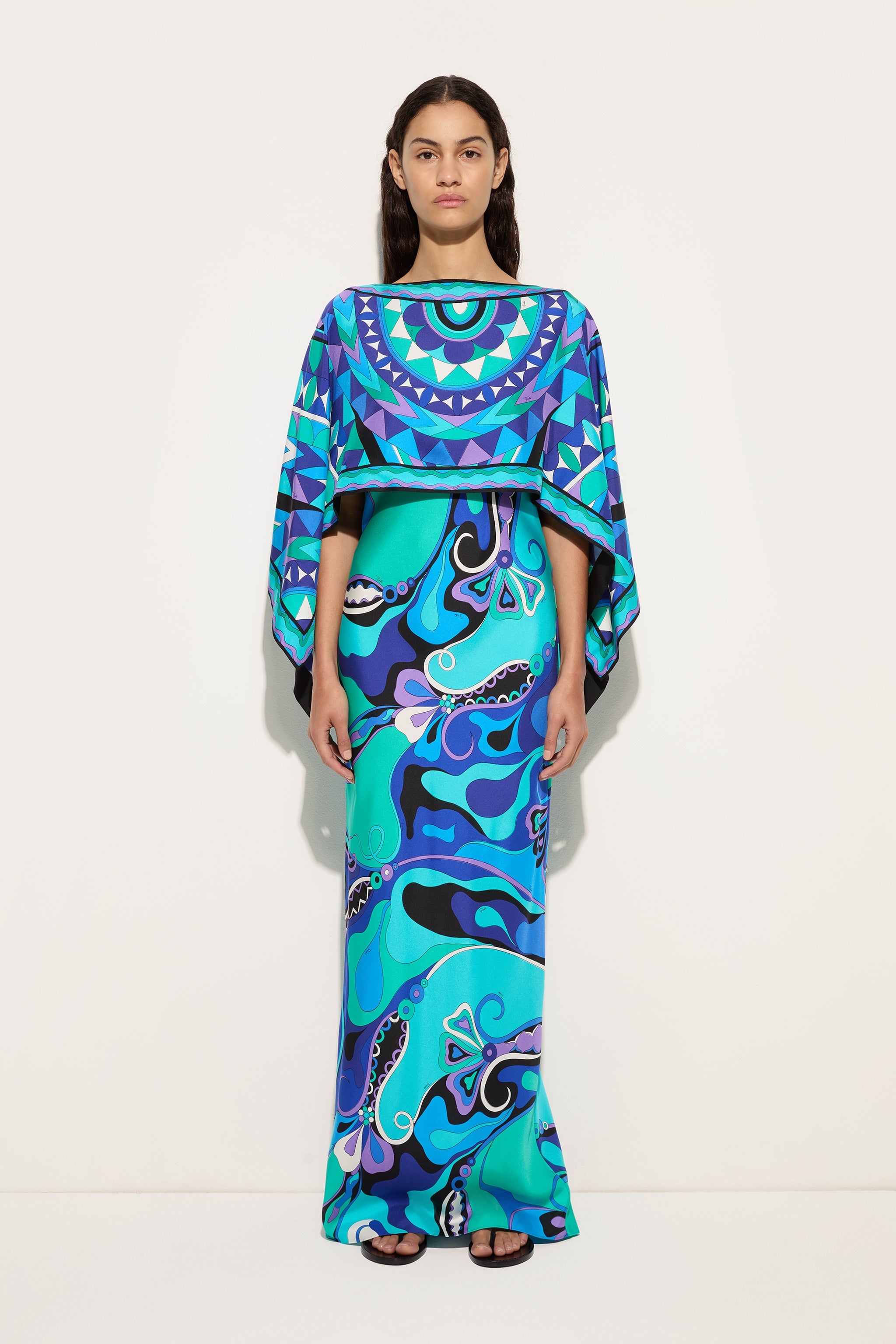 Emilio Pucci Orchidee robe soie turquoise bleu