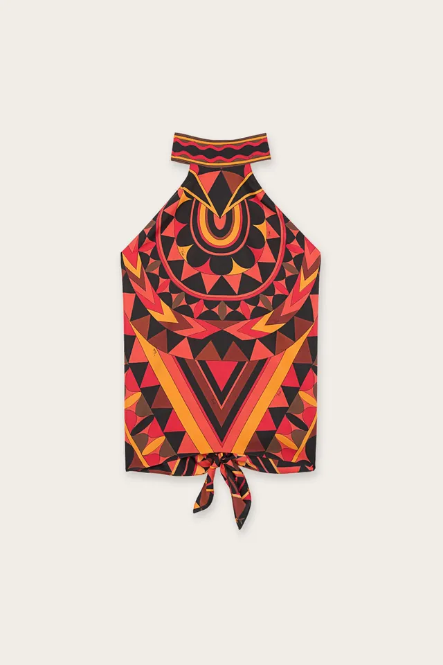 Emilio Pucci Manuba top orange noir soie sans bretelles