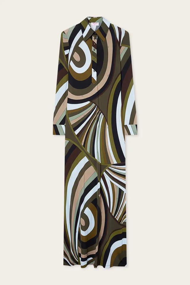 Emilio Pucci Iride robe chemisier kaki bleu 38 satin