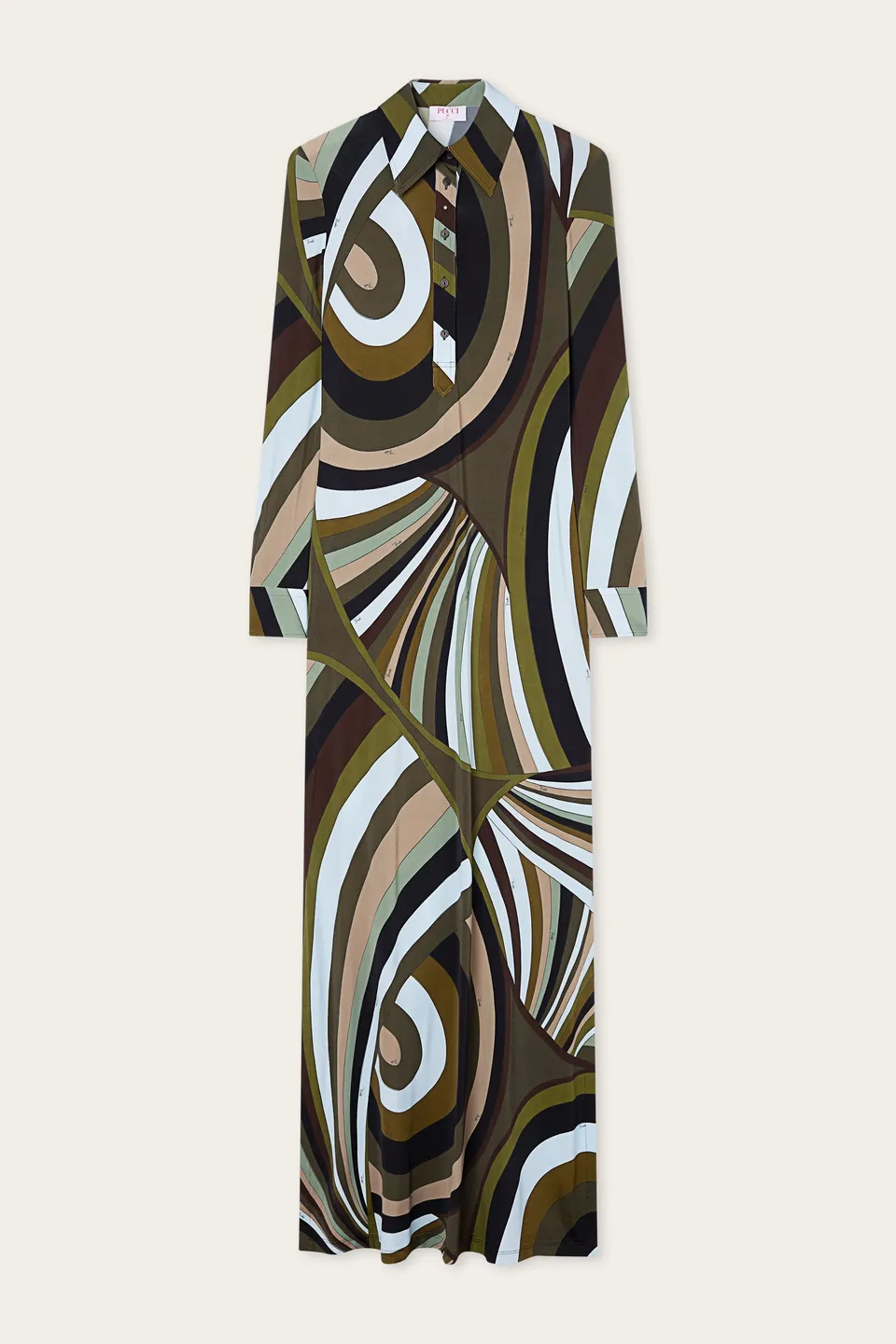Emilio Pucci Iride robe chemisier kaki bleu 38 satin