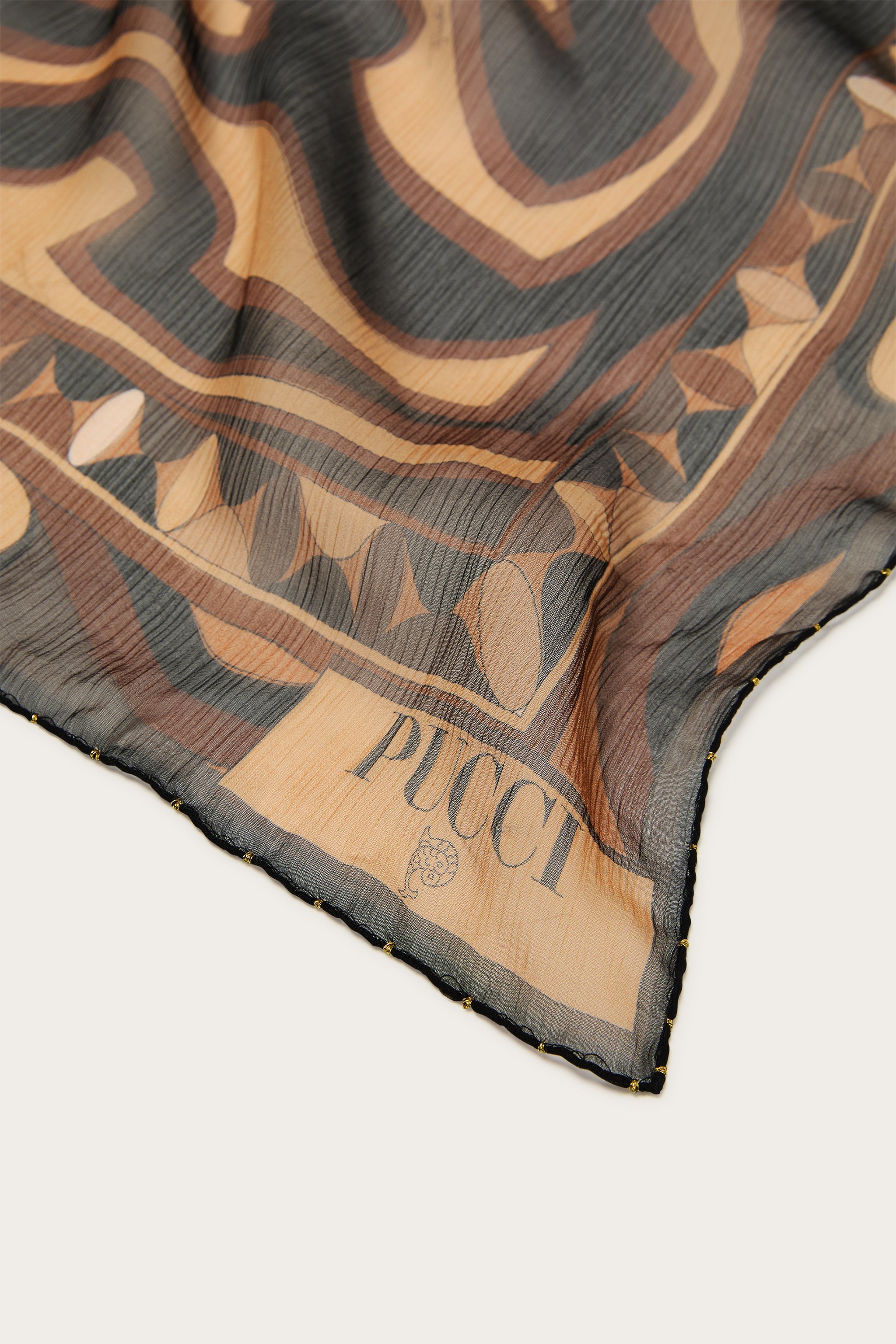 Emilio Pucci Labirinto étole en soie noir or franges