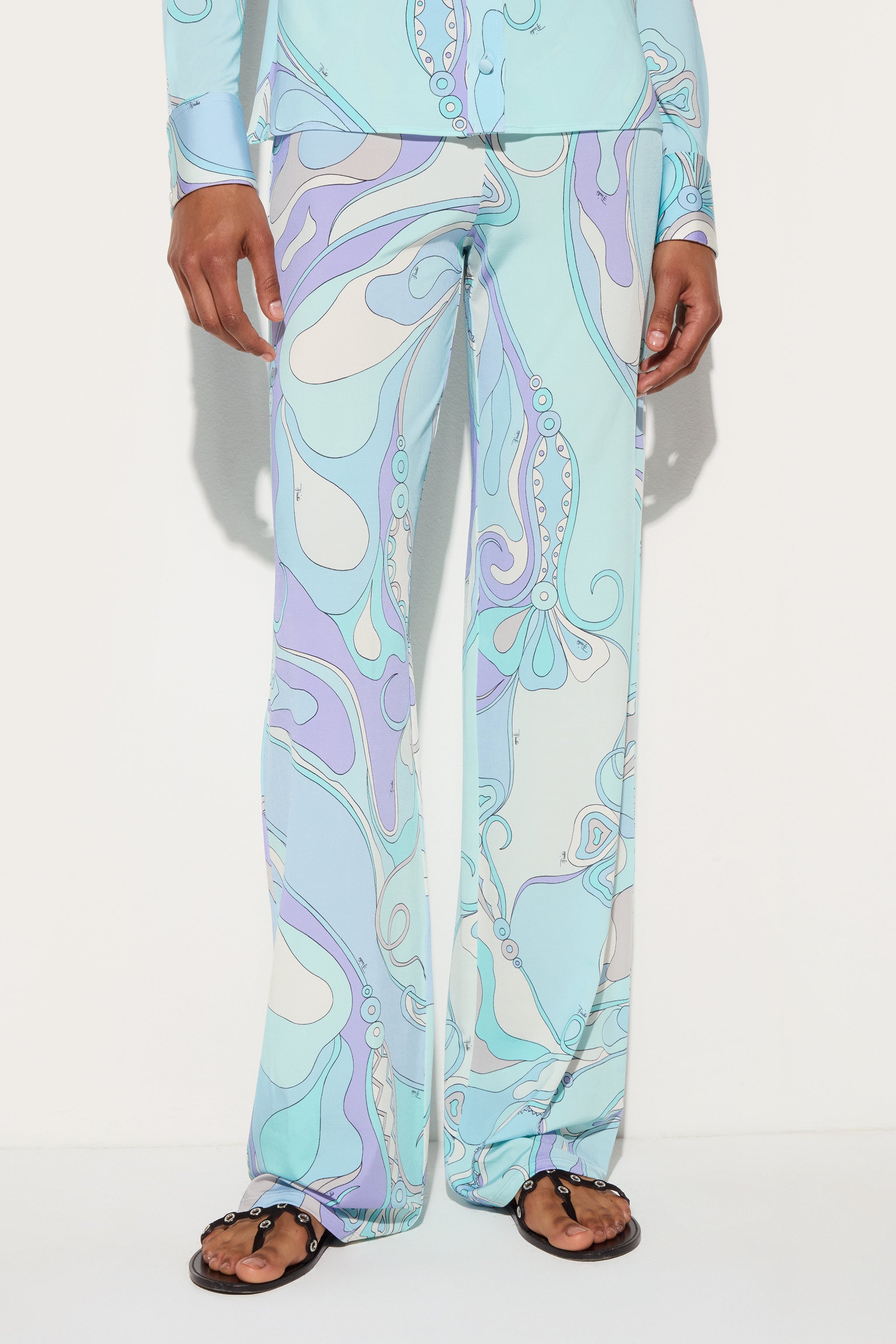 Emilio Pucci Orchidee pantalon femme aqua taille 38 viscose