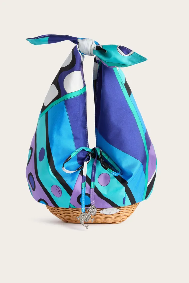 Emilio Pucci Picnic Sac Turquoise Bleu Soie Vivara