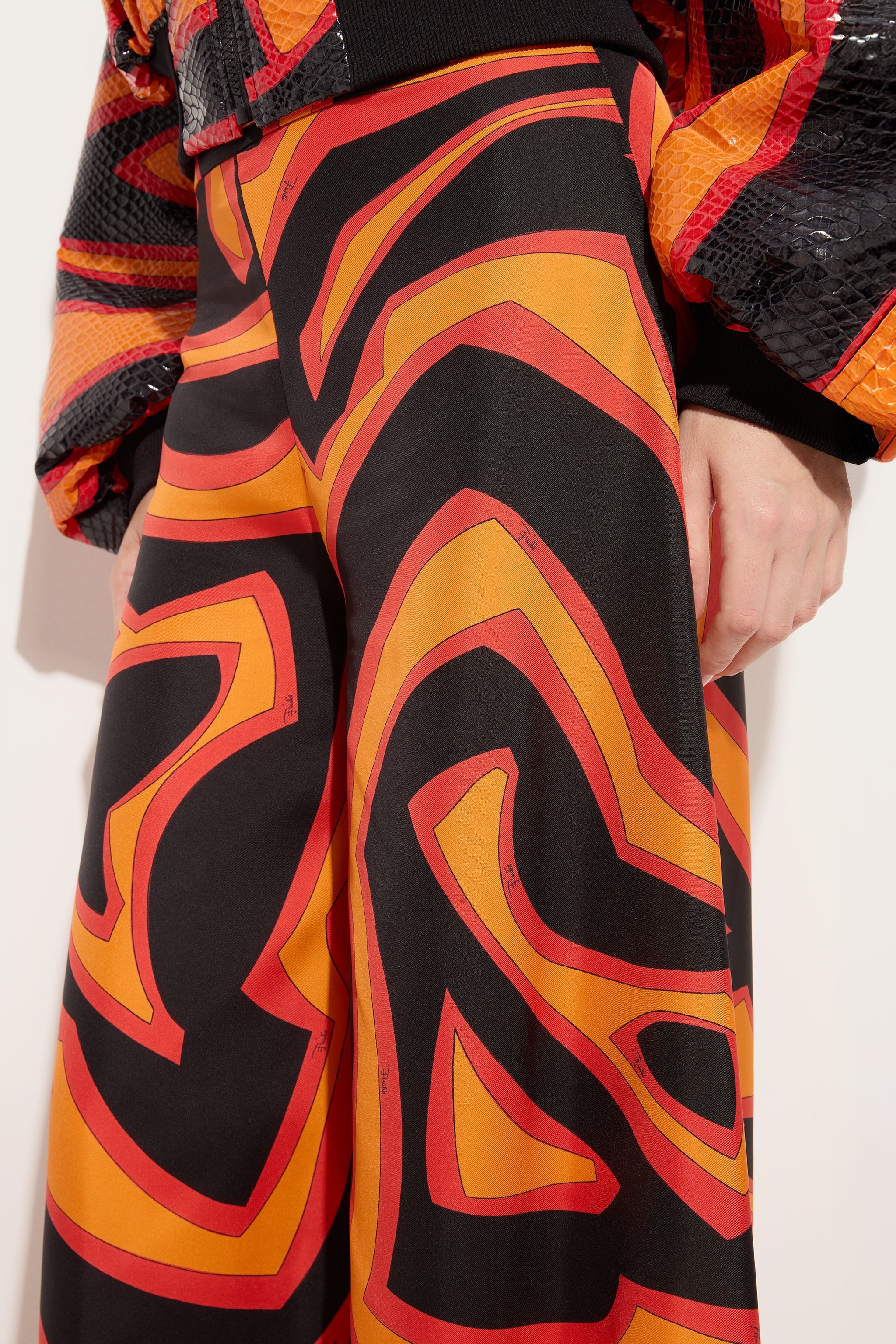 Emilio Pucci Labirinto pantalon palazzo soie orange noir