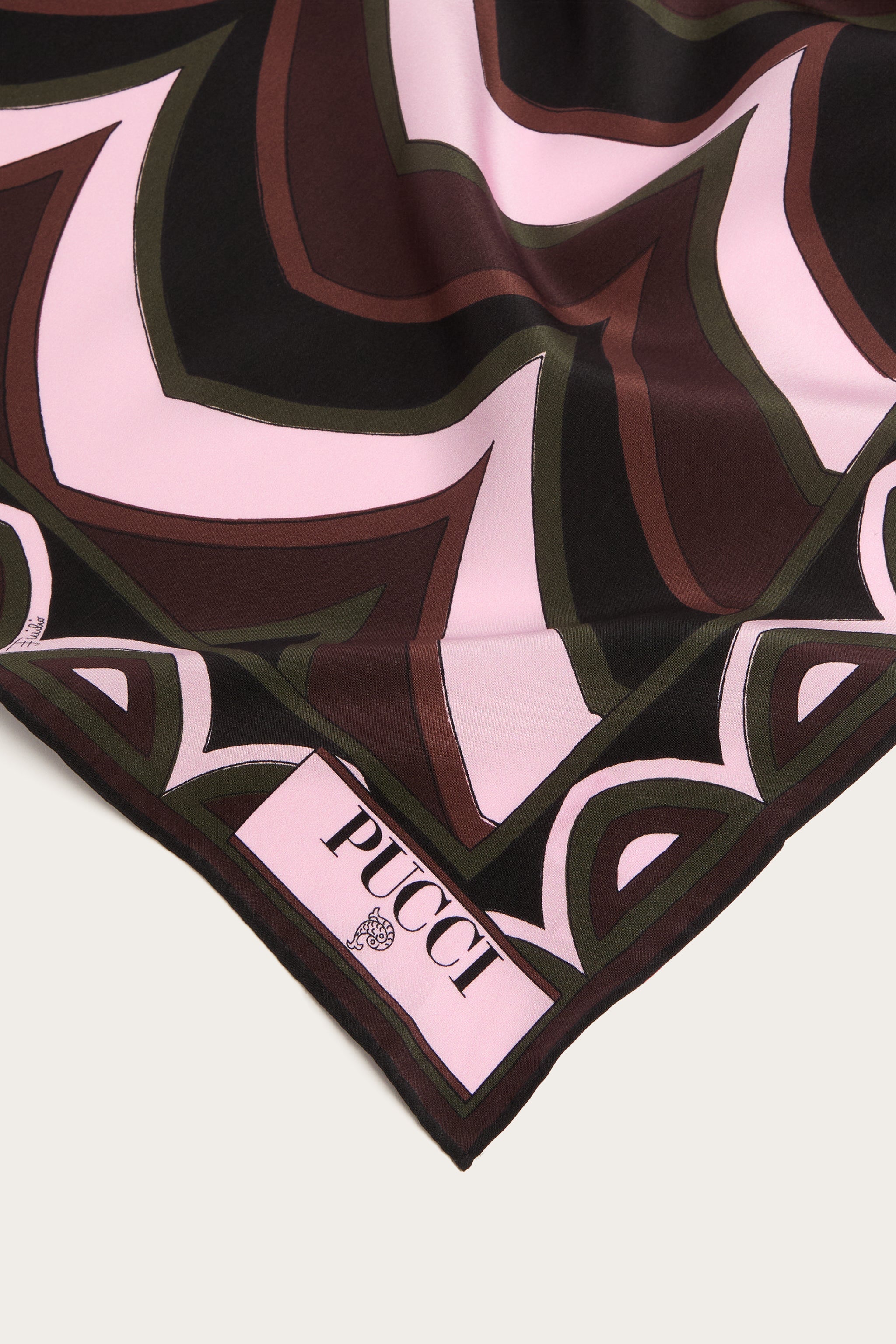 Emilio Pucci Stola étole soie kaki rose 65x180