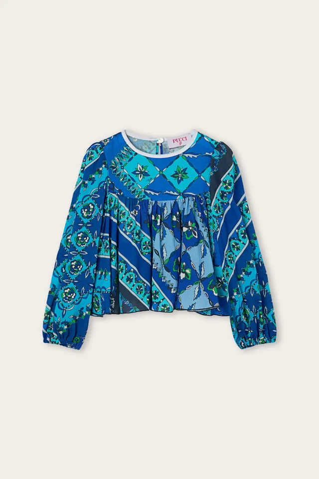 Emilio Pucci Festa haut bleu manches longues 4Y viscose